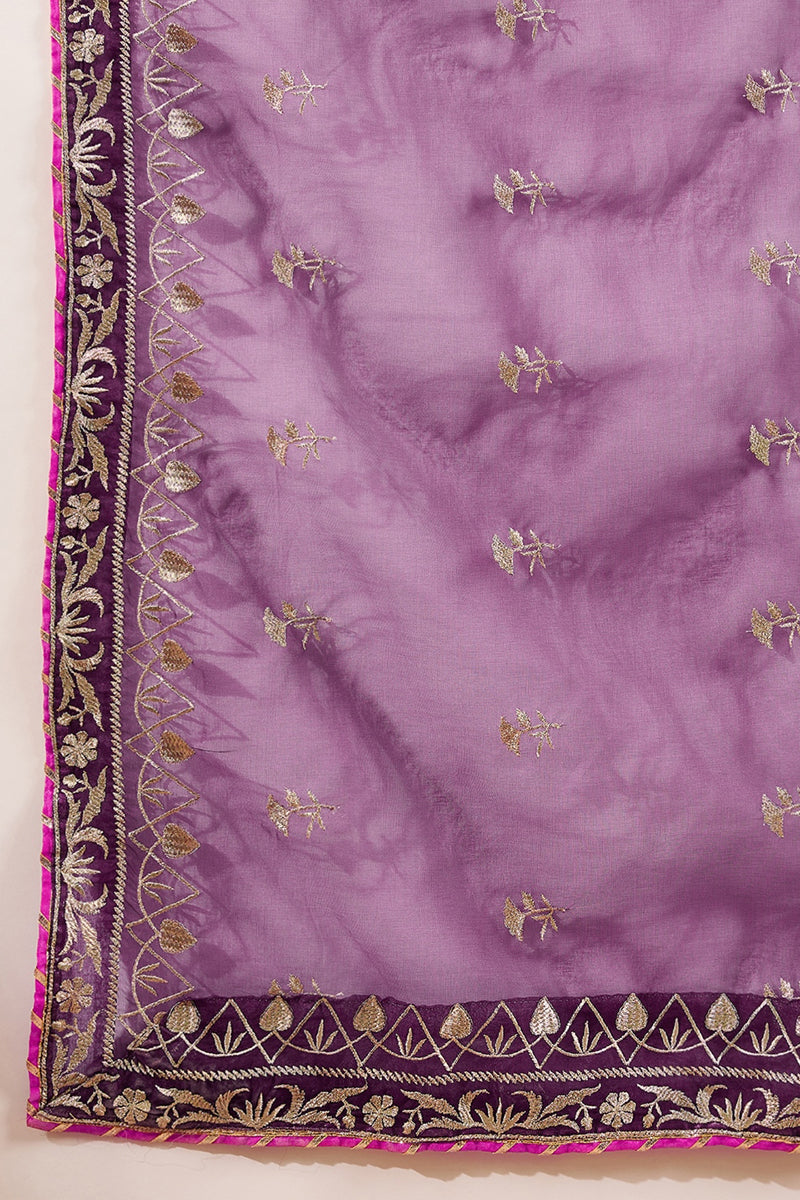 Purple Silk Blend Yoke Design Zari Straight Palazzo Suit Set | SHOBITAM