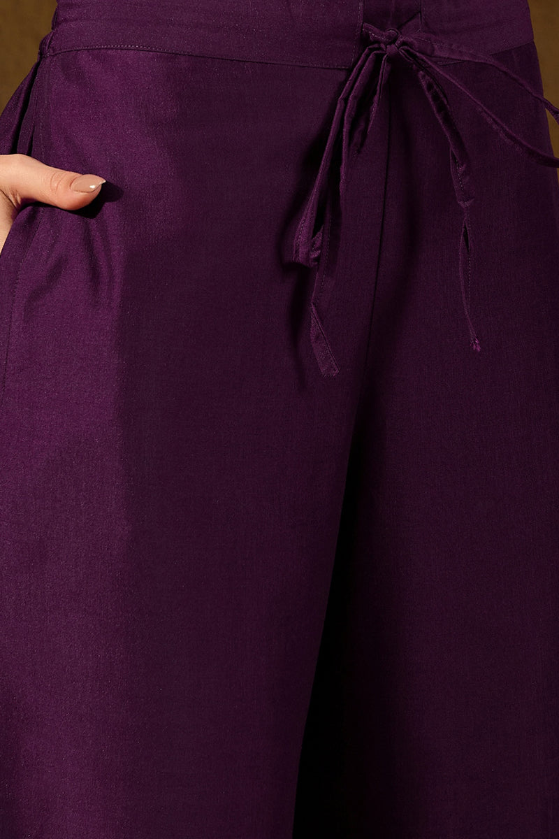 Purple Silk Blend Yoke Design Zari Straight Palazzo Suit Set | SHOBITAM