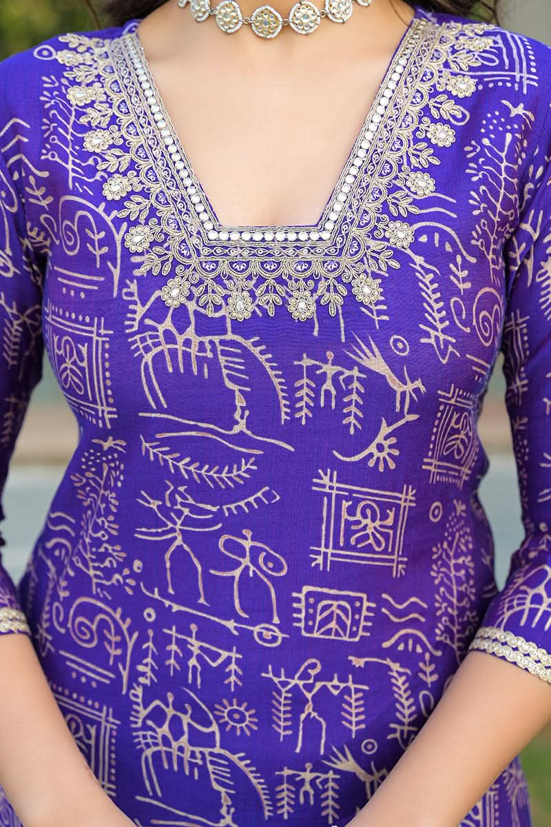 Purple Viscose Ethnic Motifs Printed Straight Kurta Trousers With Dupatta| SHOBITAM