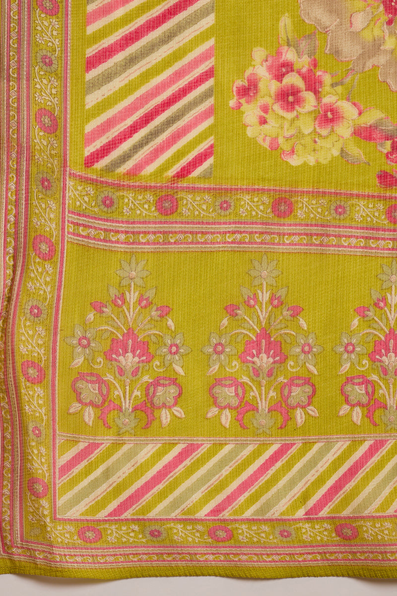 Yellow Polyester Floral Straight Kurta Trousers With Dupatta | SHOBITAM