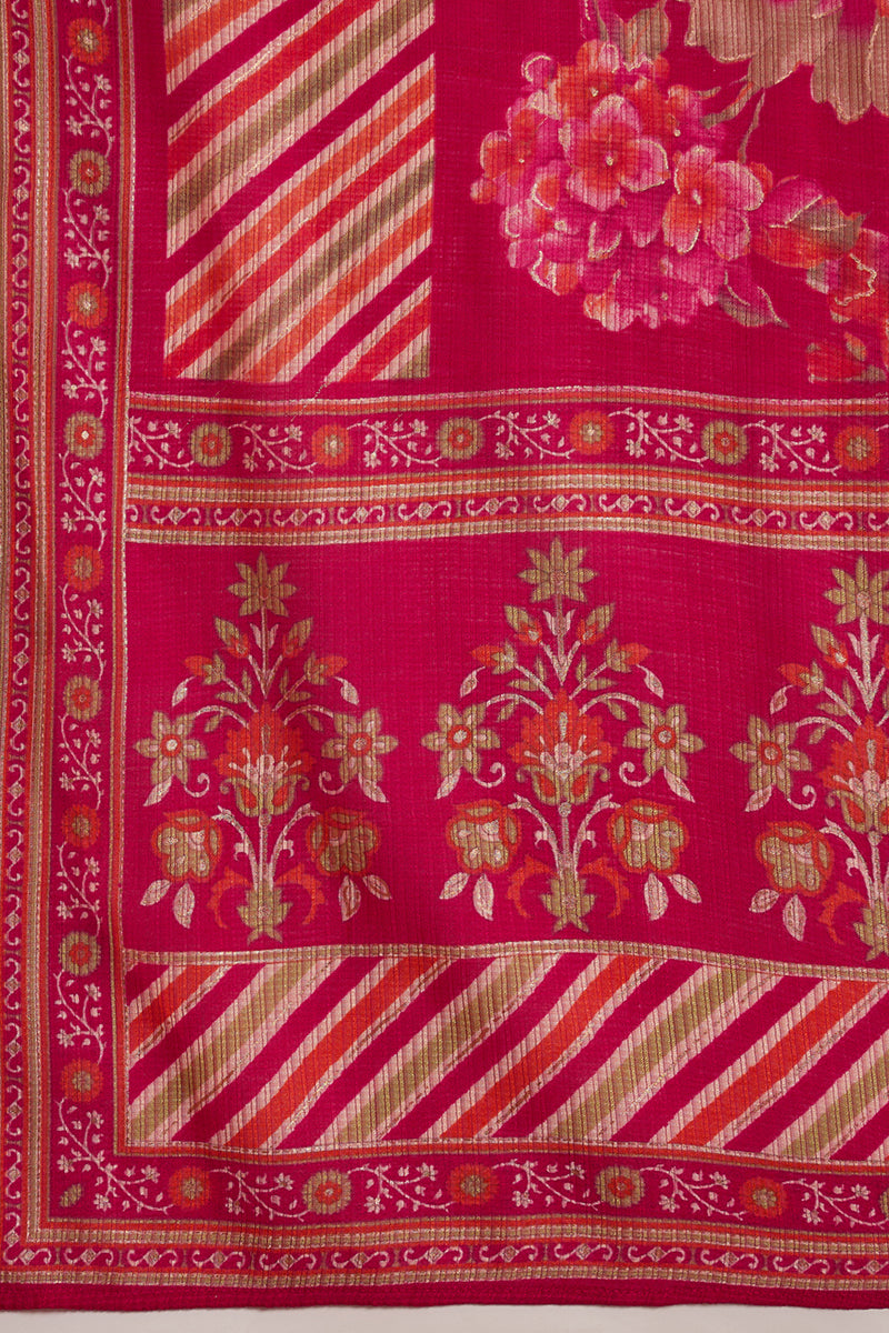 Pink Polyester Floral Printed Straight Kurta Trousers With Dupatta | SHOBITAM