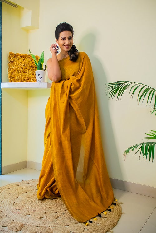 My Mustard Glow - Cotton Saree | shobitam