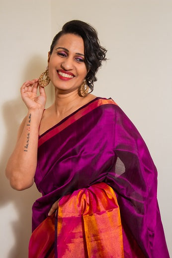 Vamika - Plum Handwoven Uppada Silk Saree | SILK MARK CERTIFIED | Shobitam