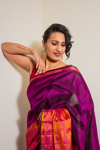Vamika - Plum Handwoven Uppada Silk Saree | SILK MARK CERTIFIED | Shobitam