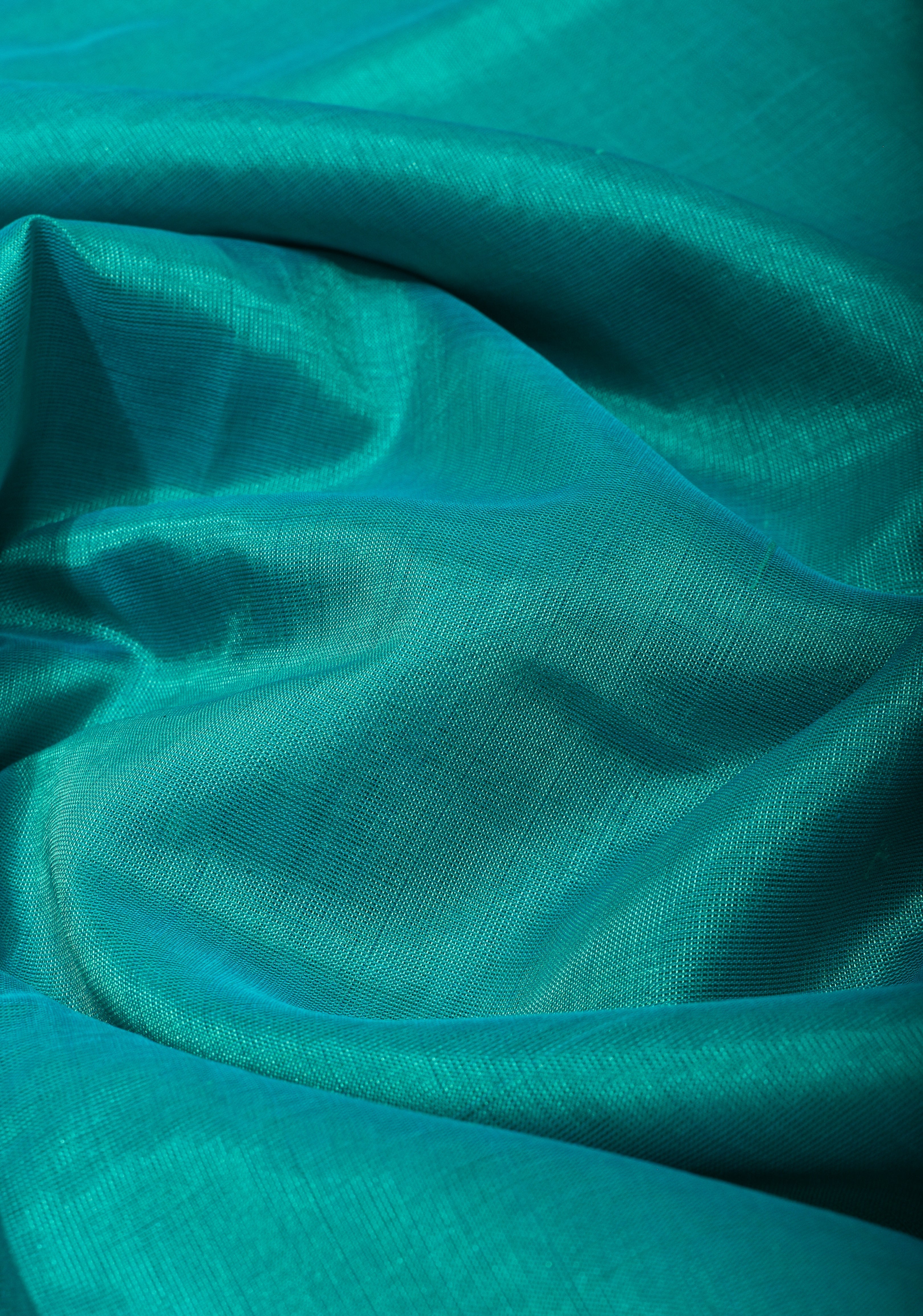 Authentic Kanchi Cotton Handwoven Saree in Cyan with Zari Border No Blouse Piece | Shobitam
