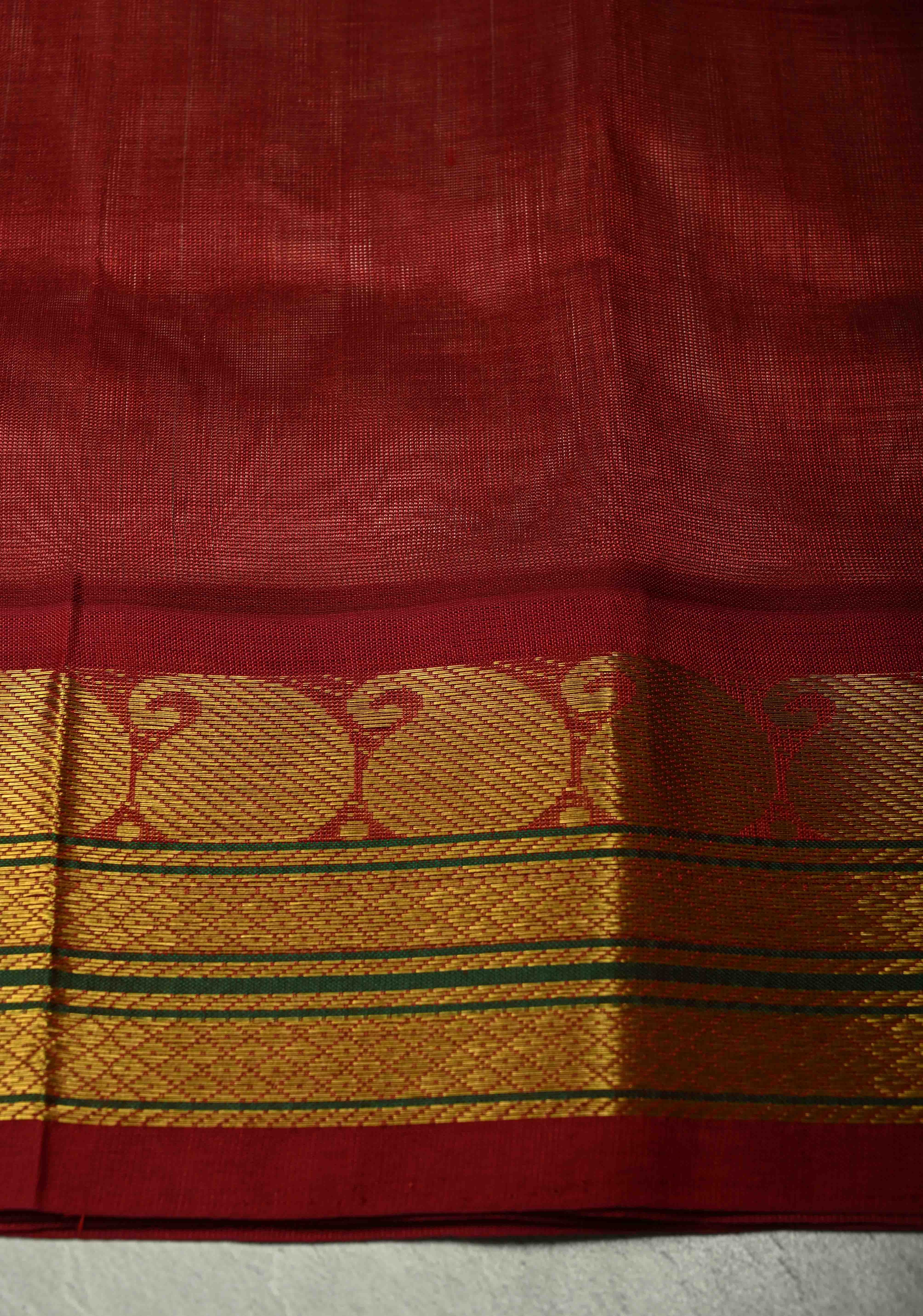 Beige Kanchi Silk Cotton 100% Handloom Saree with Contrast Zari Border | Shobitam