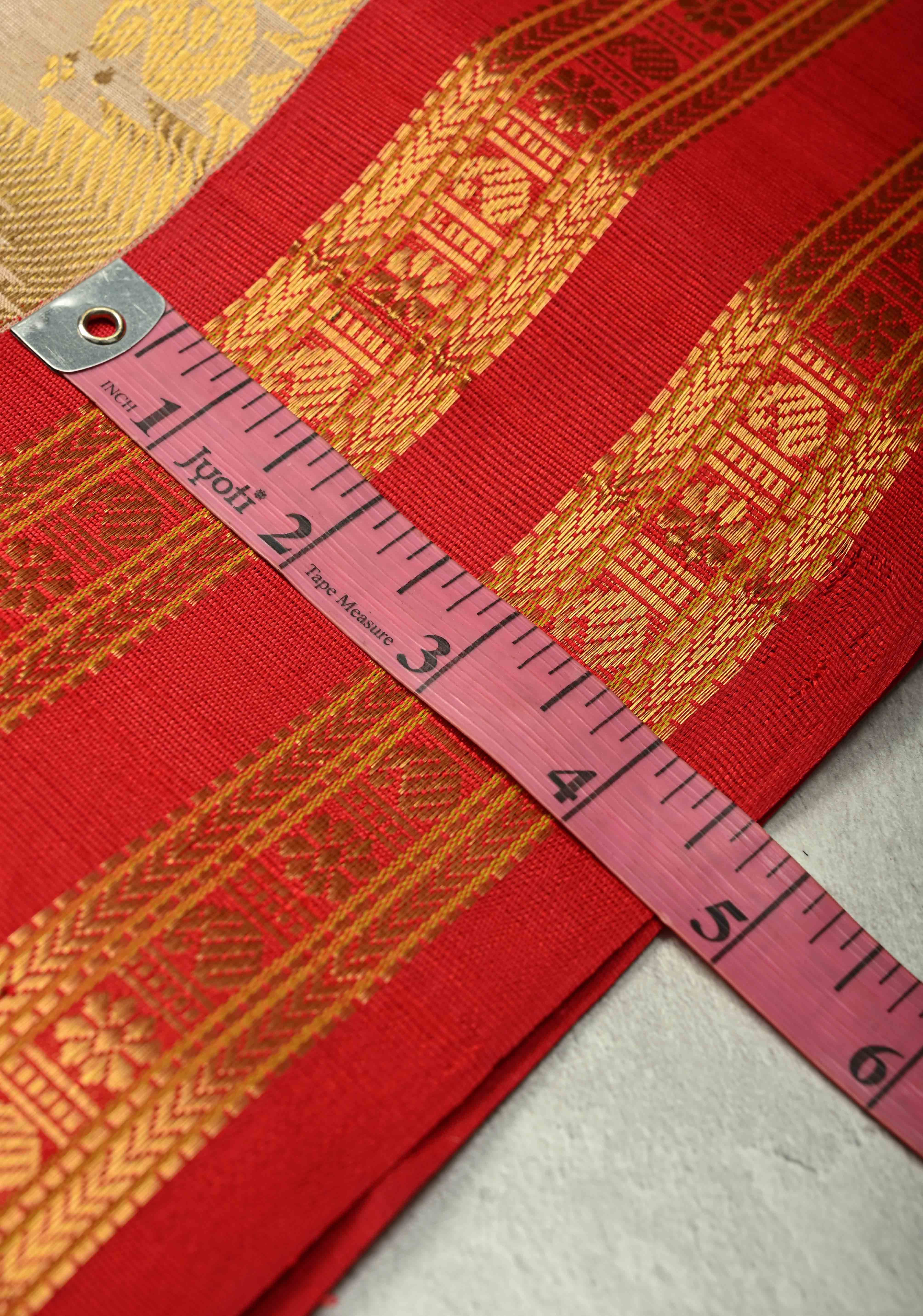 Dark Champagne Kanchi Silk Cotton 100% Handloom Saree with Contrast Zari Border | Shobitam