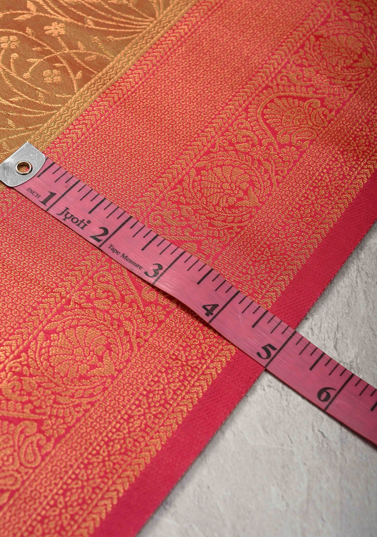 Green and Pink Dual tone Mustard Dual tone Kanchi Semi Silk Saree with Floral Buttas and Contrast Pink Zari Border