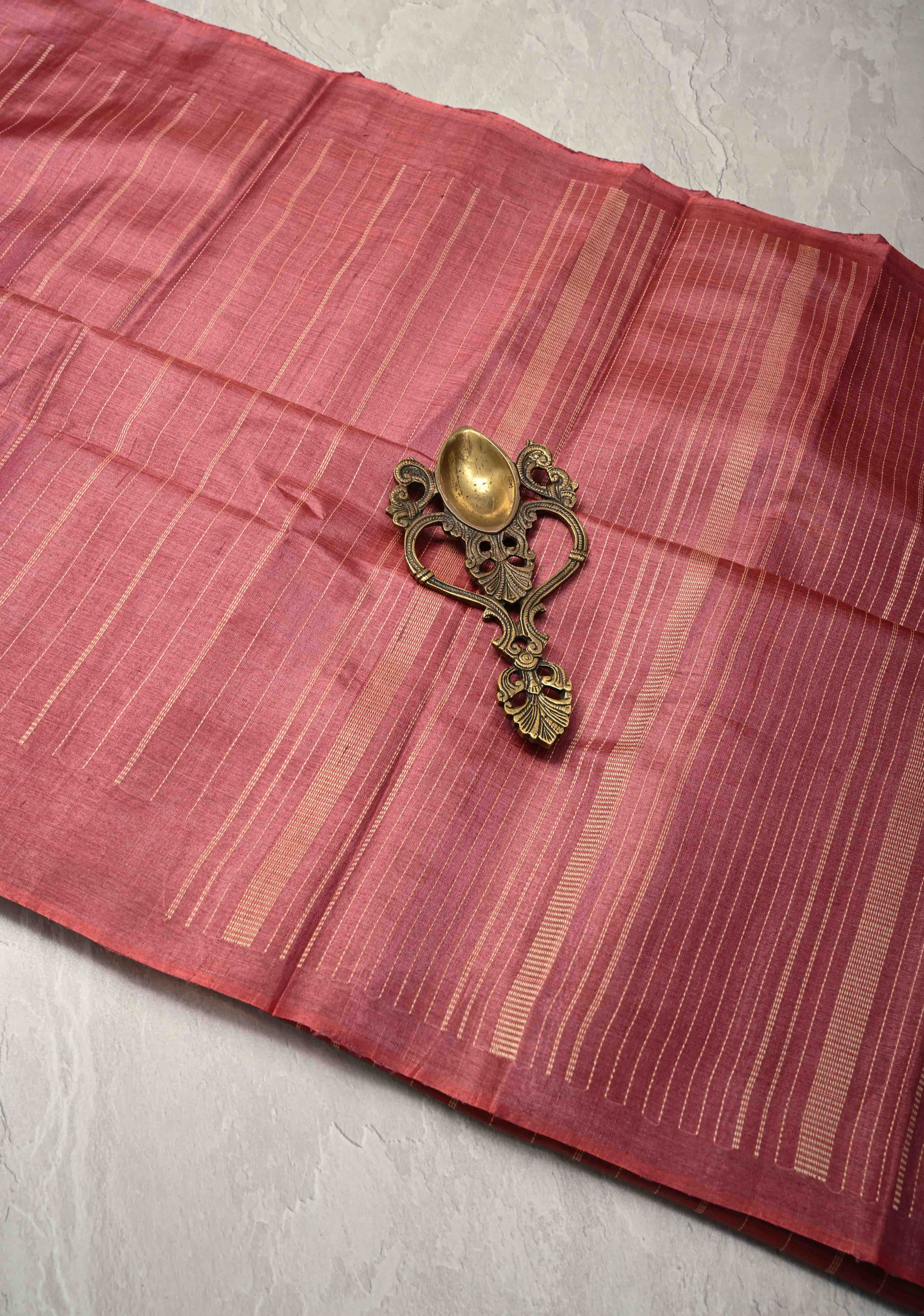 Dark Rose Borderless Tussar Silk saree with Resham Vertical Stripes | SILK MARK CERTIFIED | Shobitam