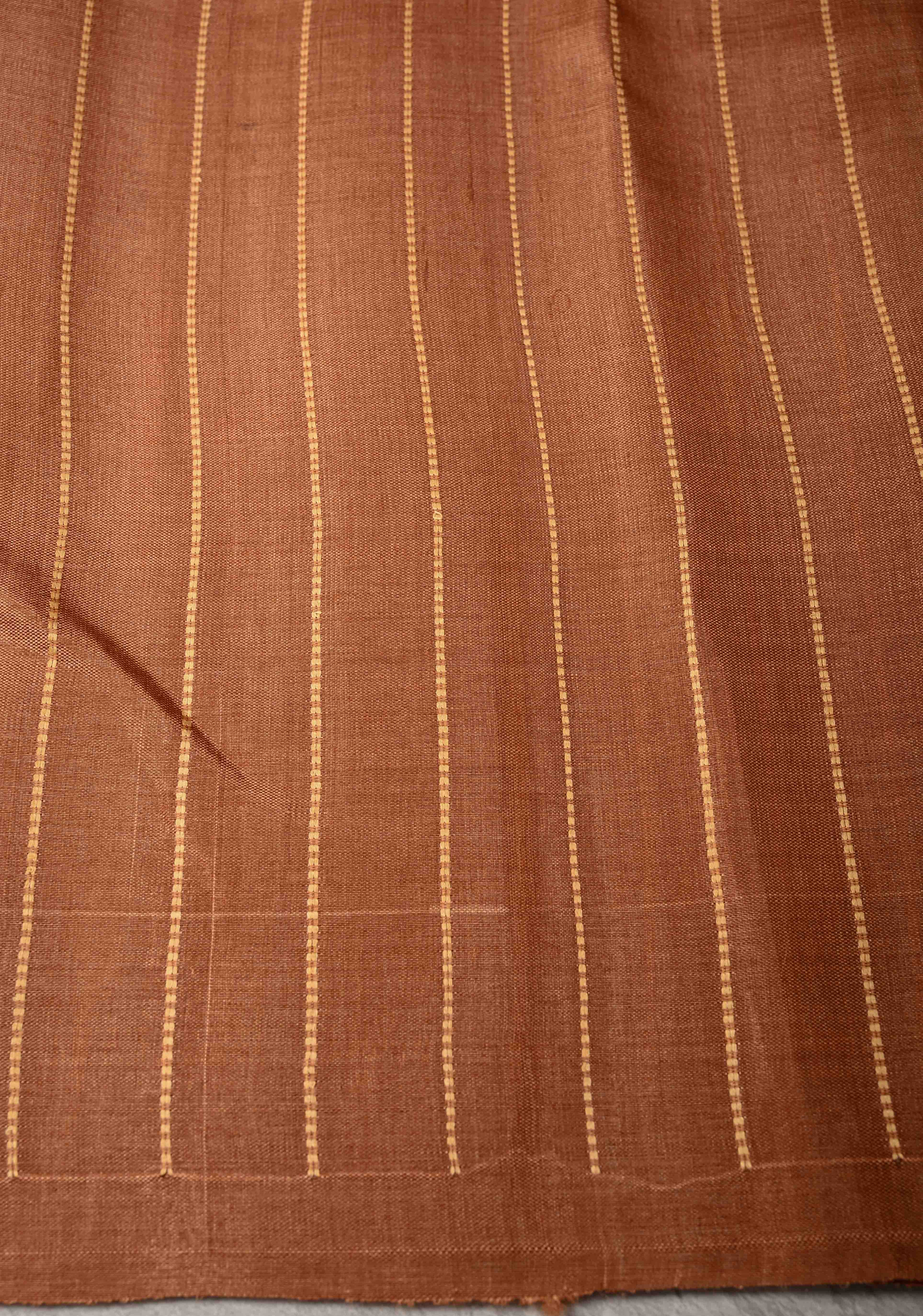 Camel brown Borderless Tussar Silk saree with Resham Vertical Stripes | SILK MARK CERTIFIED | Shobitam