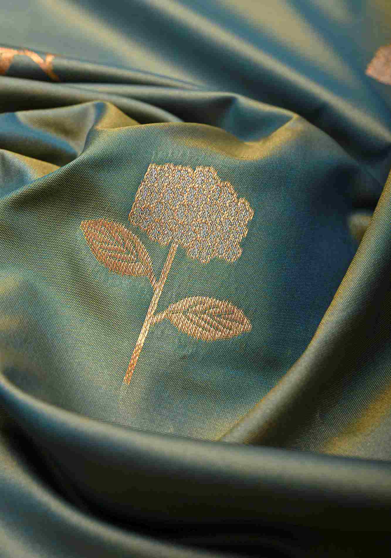 Blue Dual tone Kanchi Semi Silk Saree with Alfi Floral Buttas and Zari Border Pre stitch saree