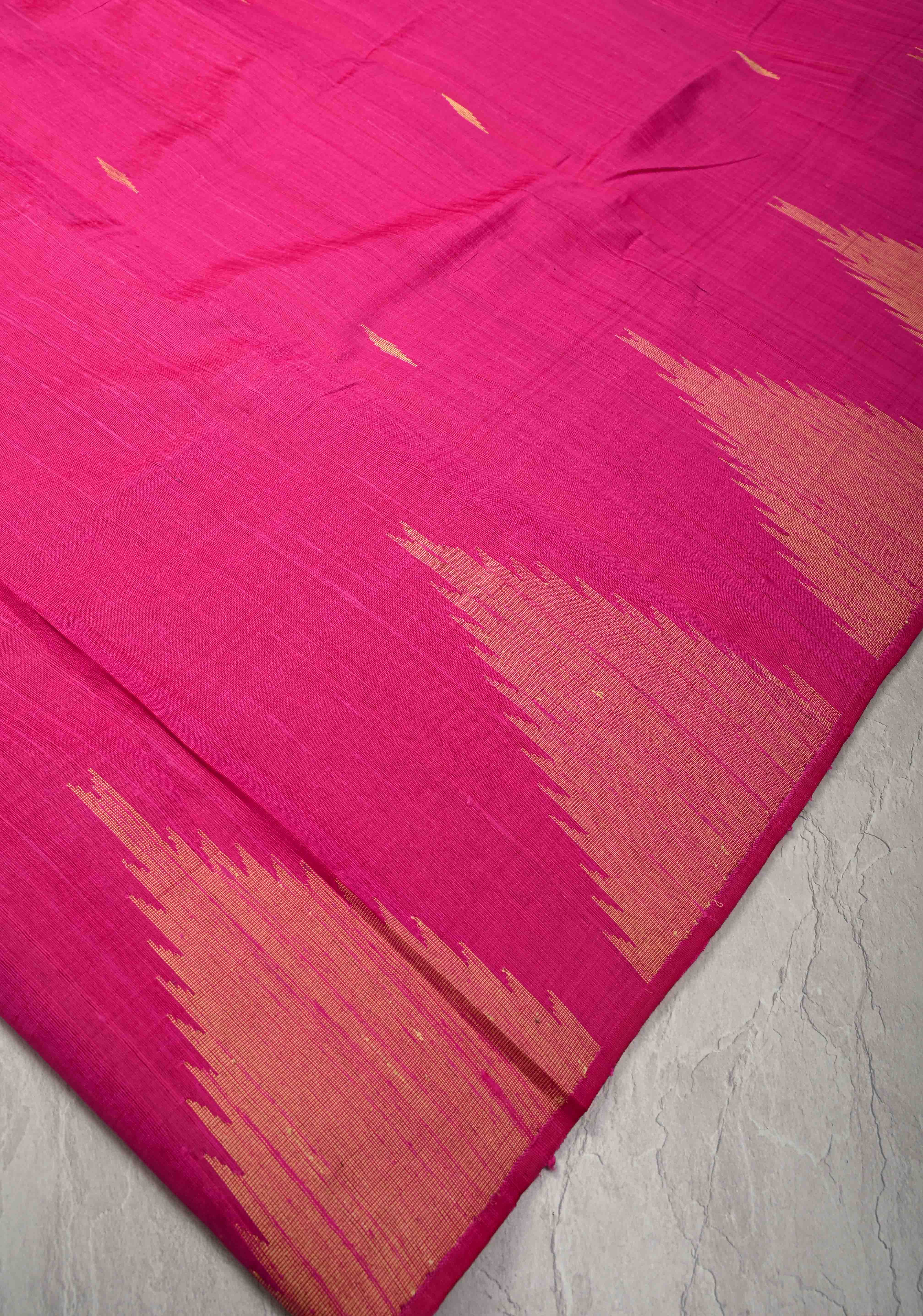 Pink Tussar Silk saree with Zari Buttas and Temple Border | SILK MARK CERTIFIED | Shobitam