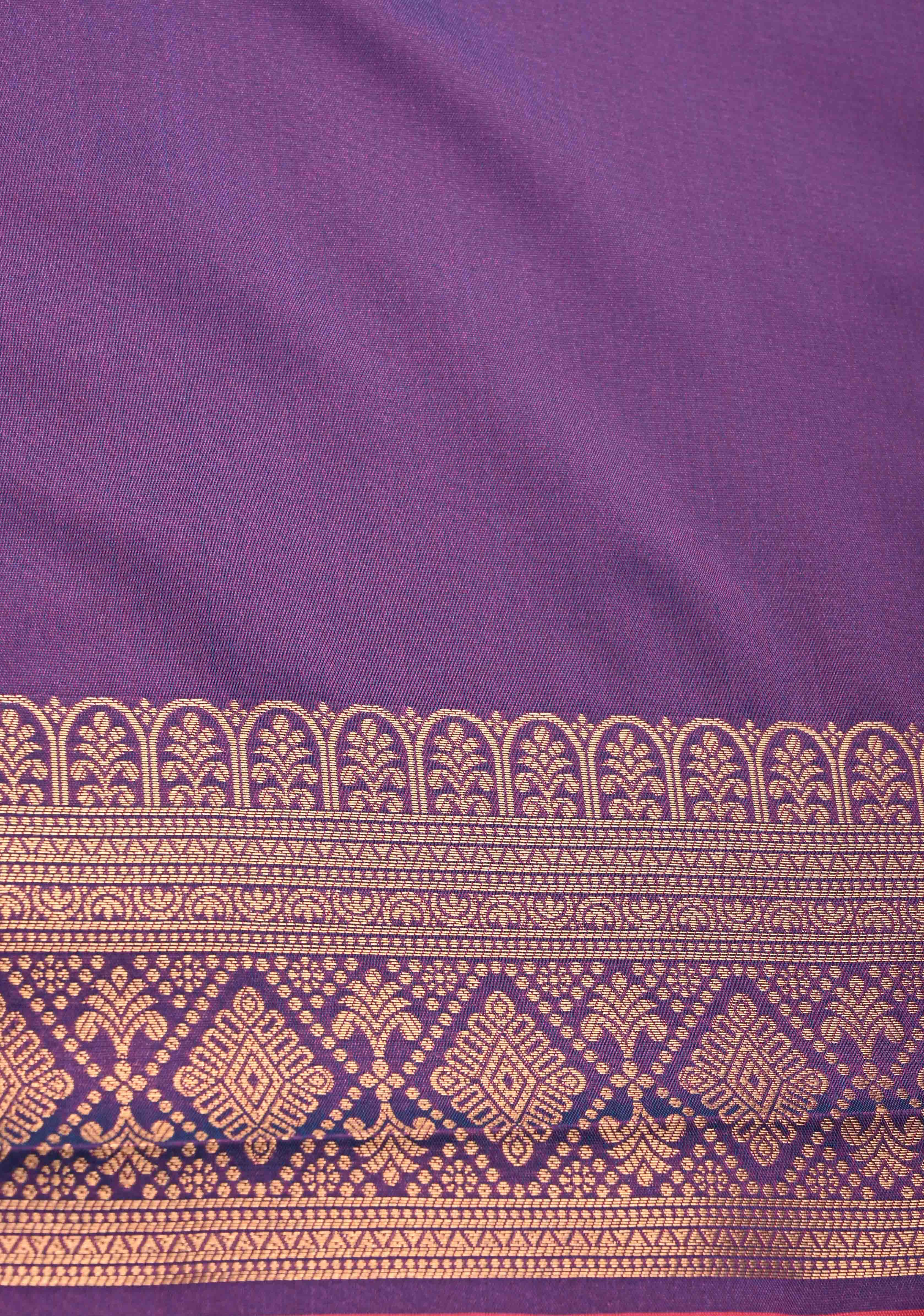 French Rose Kanchi Semi Silk Saree with Geometric Buttas and Abstract Zari Border | Shobitam