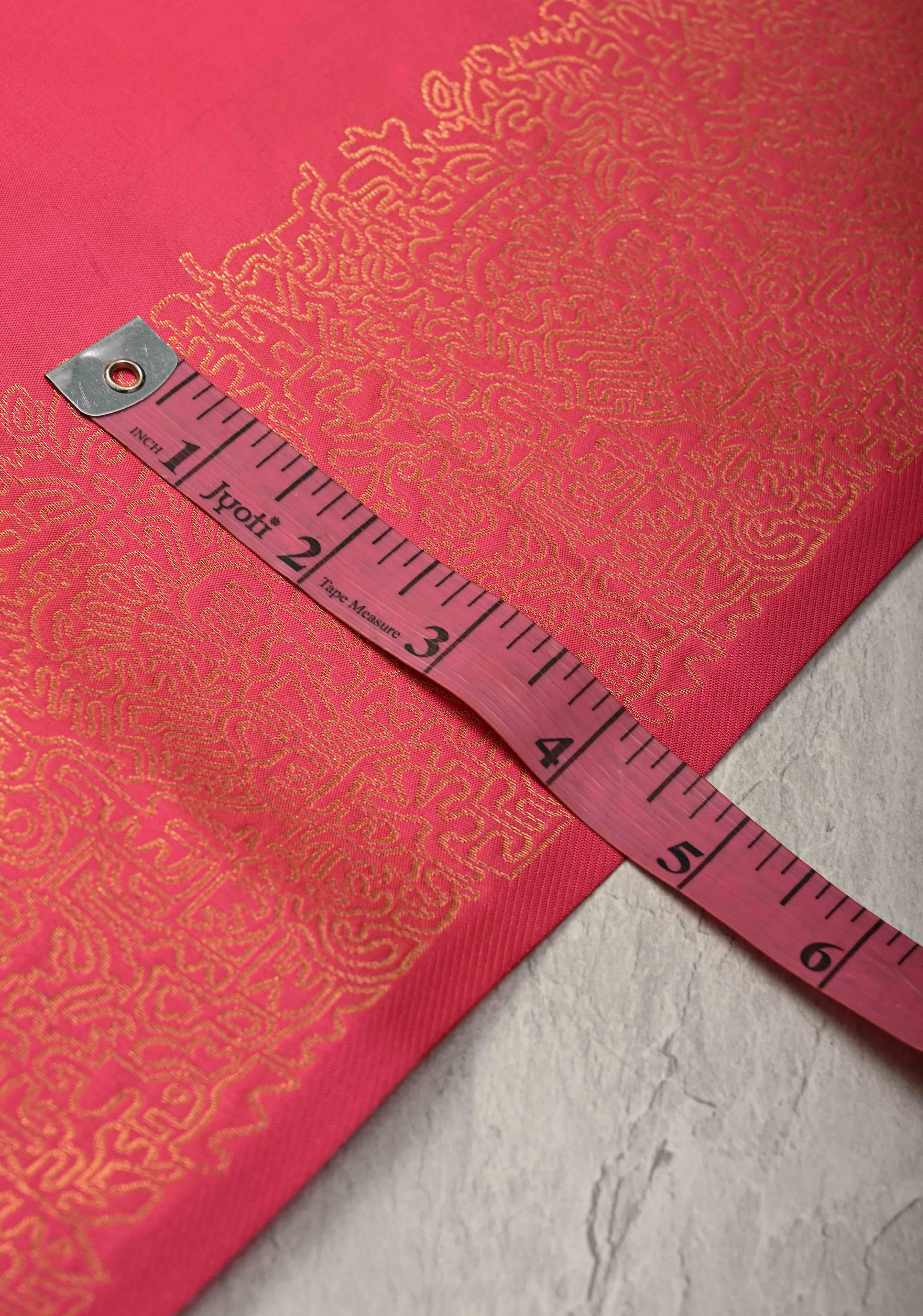 French Rose Kanchi Semi Silk Saree with Geometric Buttas and Abstract Zari Border | Shobitam