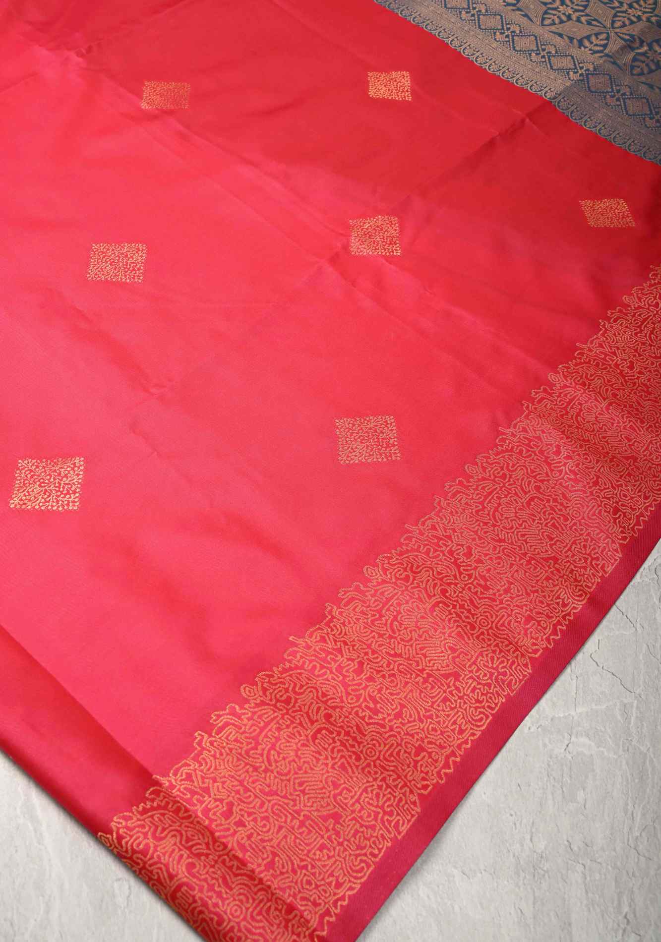 Hot Pink Kanchi Semi Silk Saree with Geometric Buttas and Abstract Zari Border Pre stitch saree
