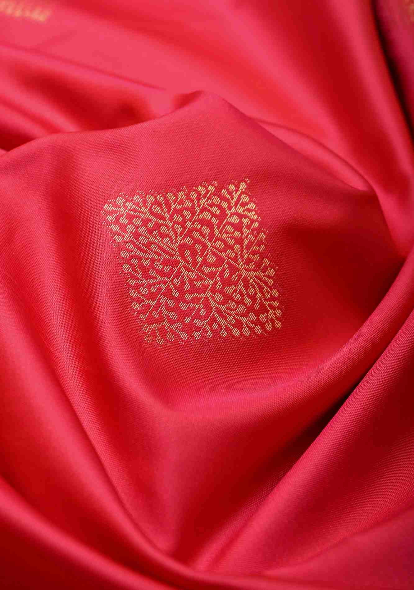 Hot Pink Kanchi Semi Silk Saree with Geometric Buttas and Abstract Zari Border Pre stitch saree