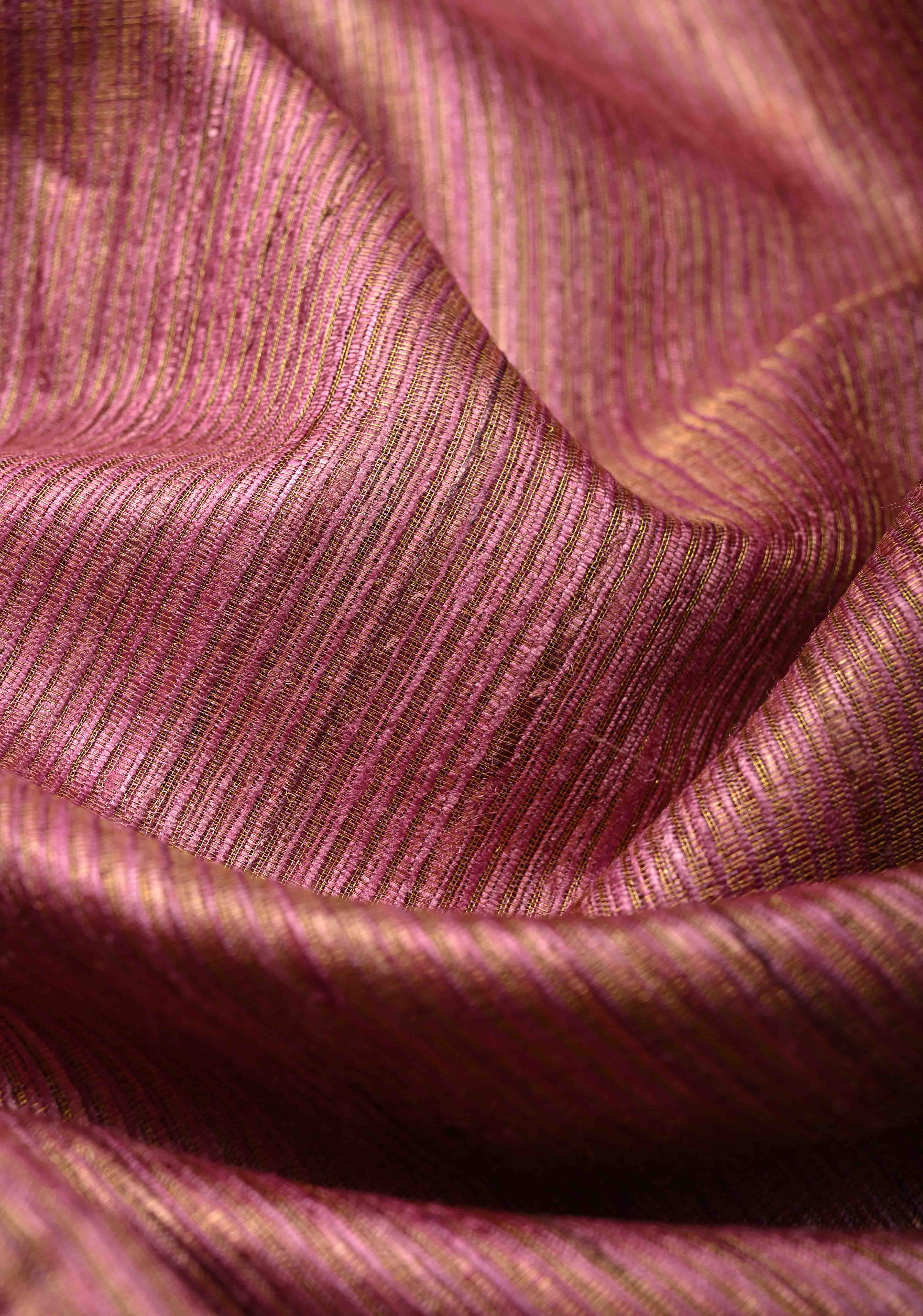 Rose Pink Geecha Tussar tissue Saree with Minimal Zari Border | SILK MARK CERTIFIED | Shobitam