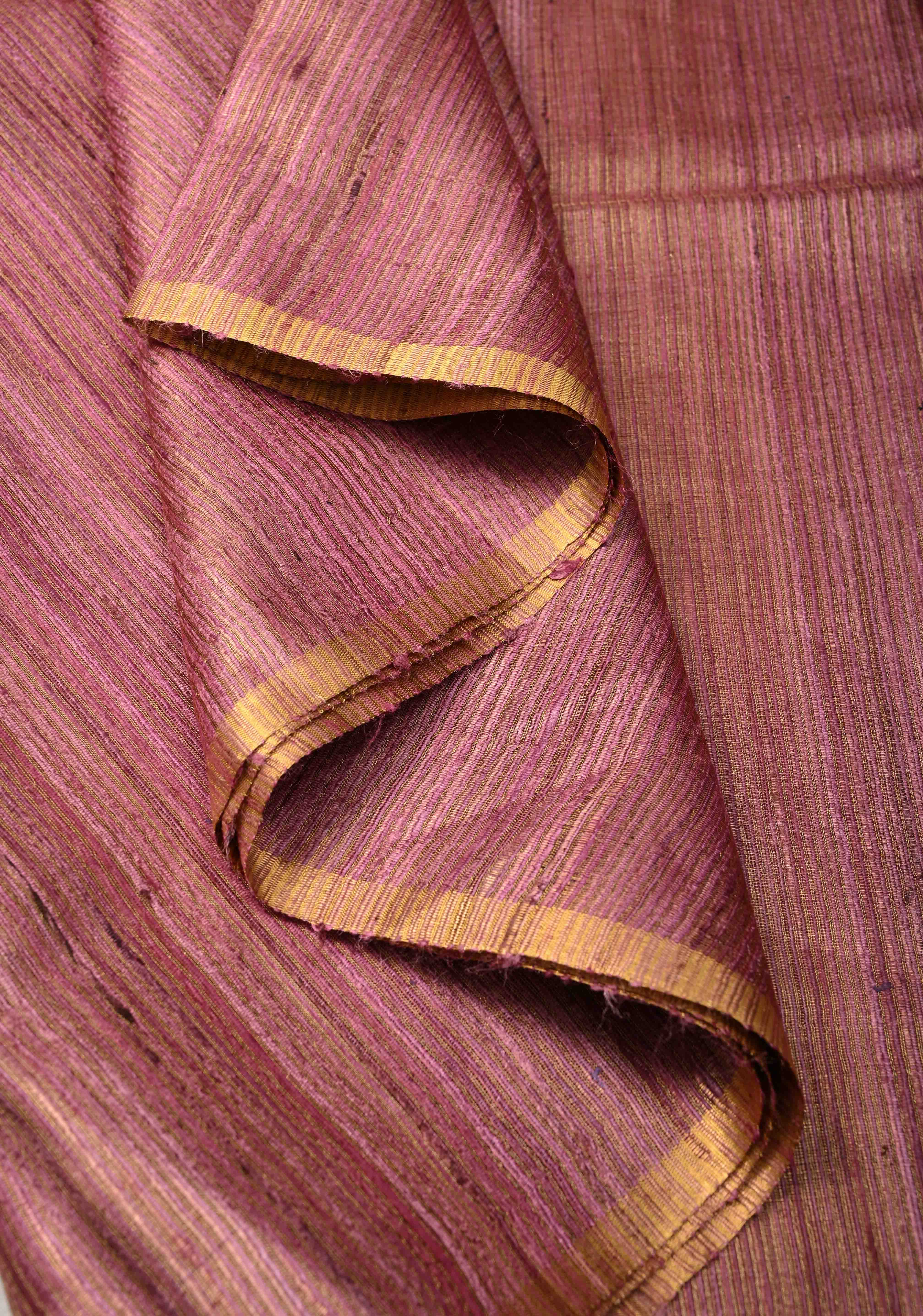 Rose Pink Geecha Tussar tissue Saree with Minimal Zari Border | SILK MARK CERTIFIED | Shobitam