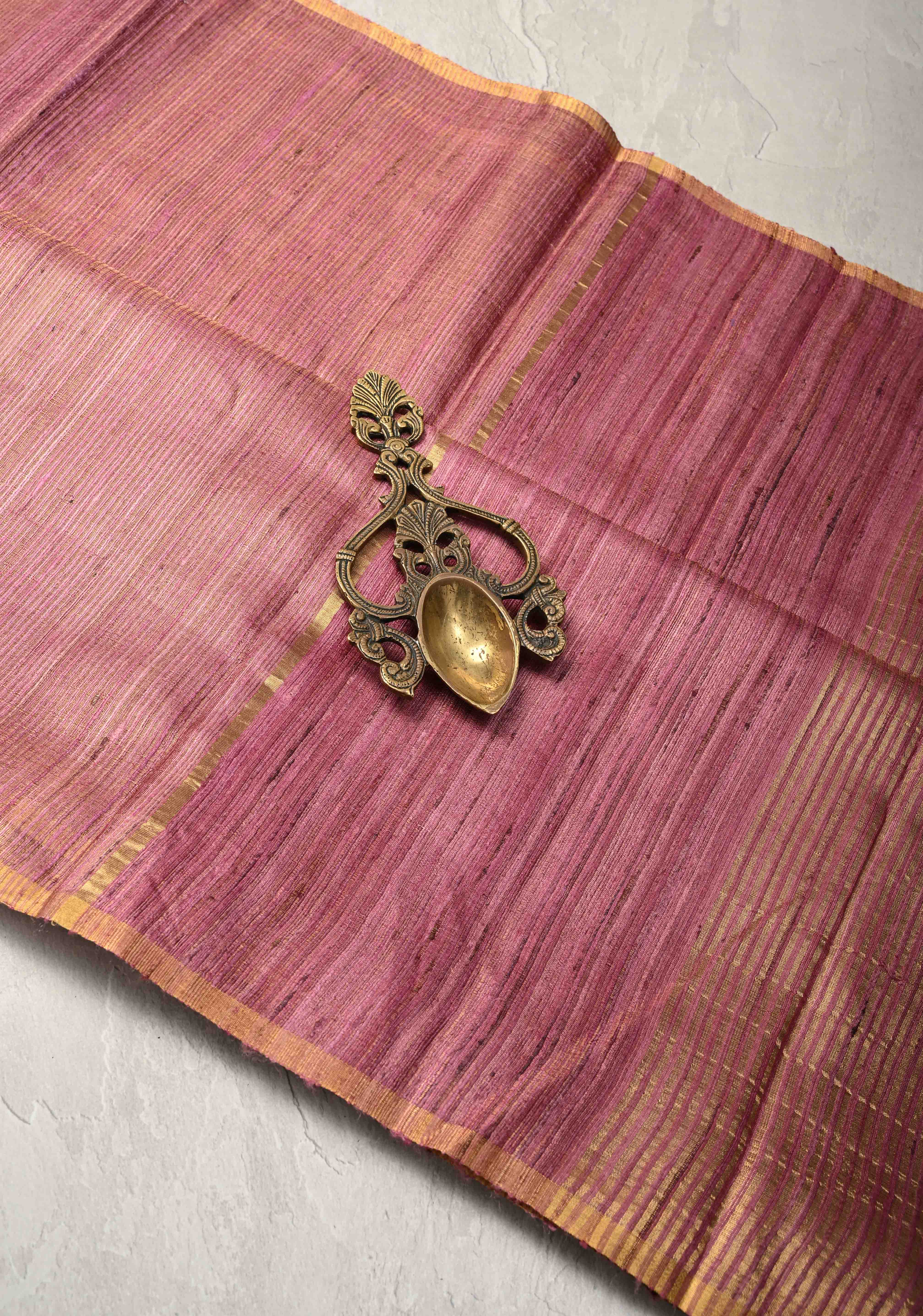 Rose Pink Geecha Tussar tissue Saree with Minimal Zari Border | SILK MARK CERTIFIED | Shobitam