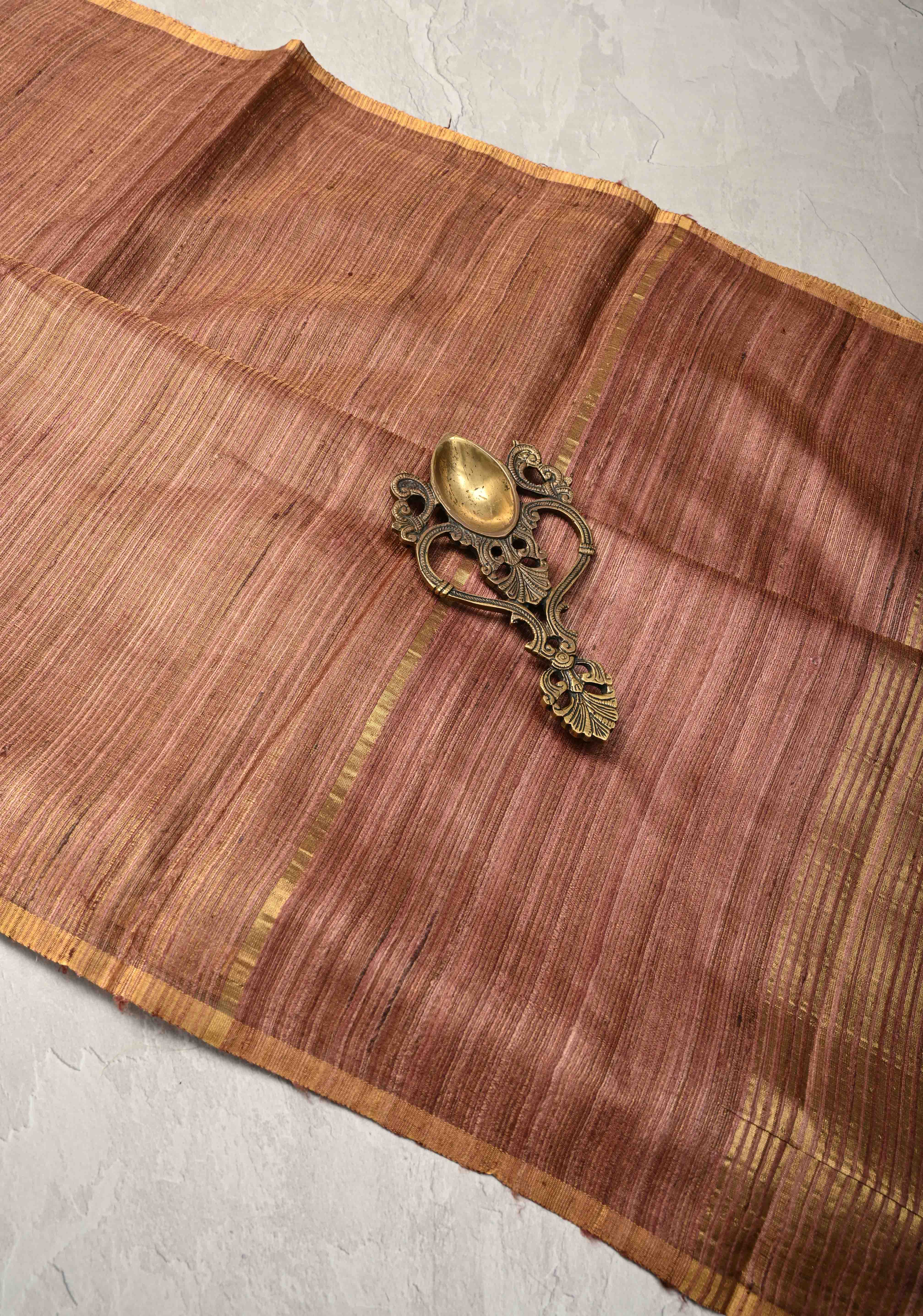 Dusty Pink Geecha Tussar tissue Saree with Minimal Zari Border | SILK MARK CERTIFIED | Shobitam