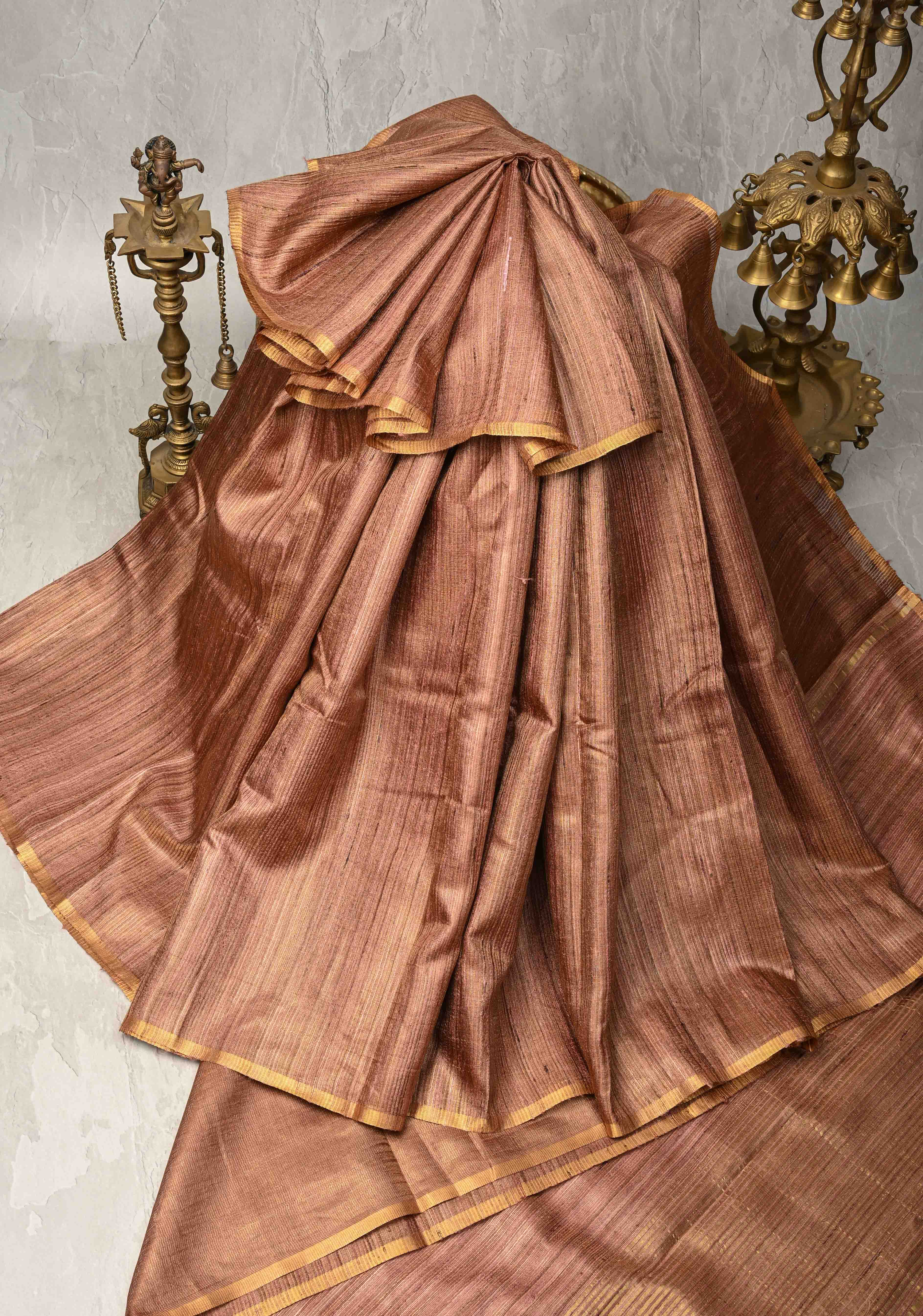 Dusty Pink Geecha Tussar tissue Saree with Minimal Zari Border | SILK MARK CERTIFIED | Shobitam