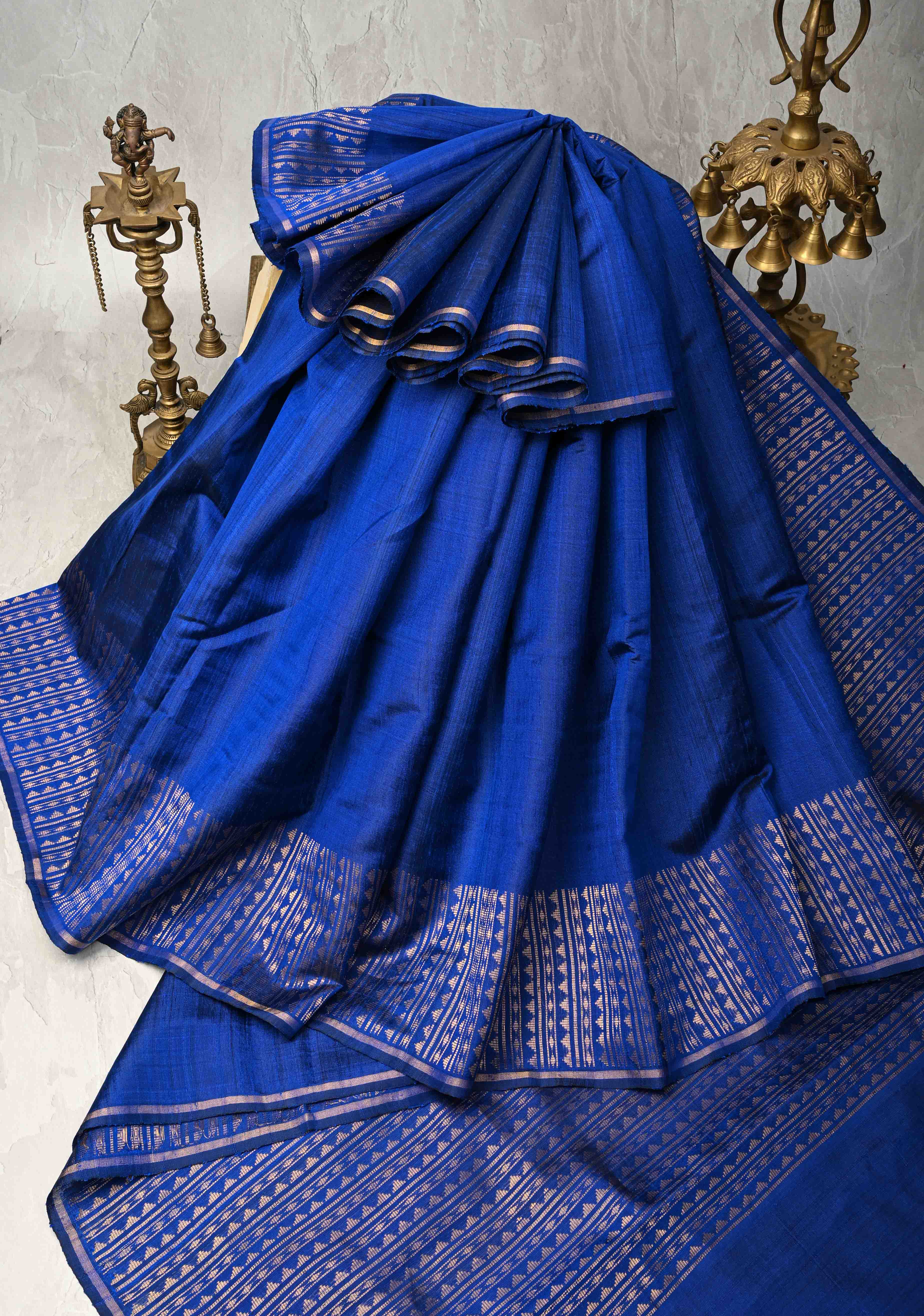 Royal Blue Tussar Silk saree with Zari Border | SILK MARK CERTIFIED | Shobitam
