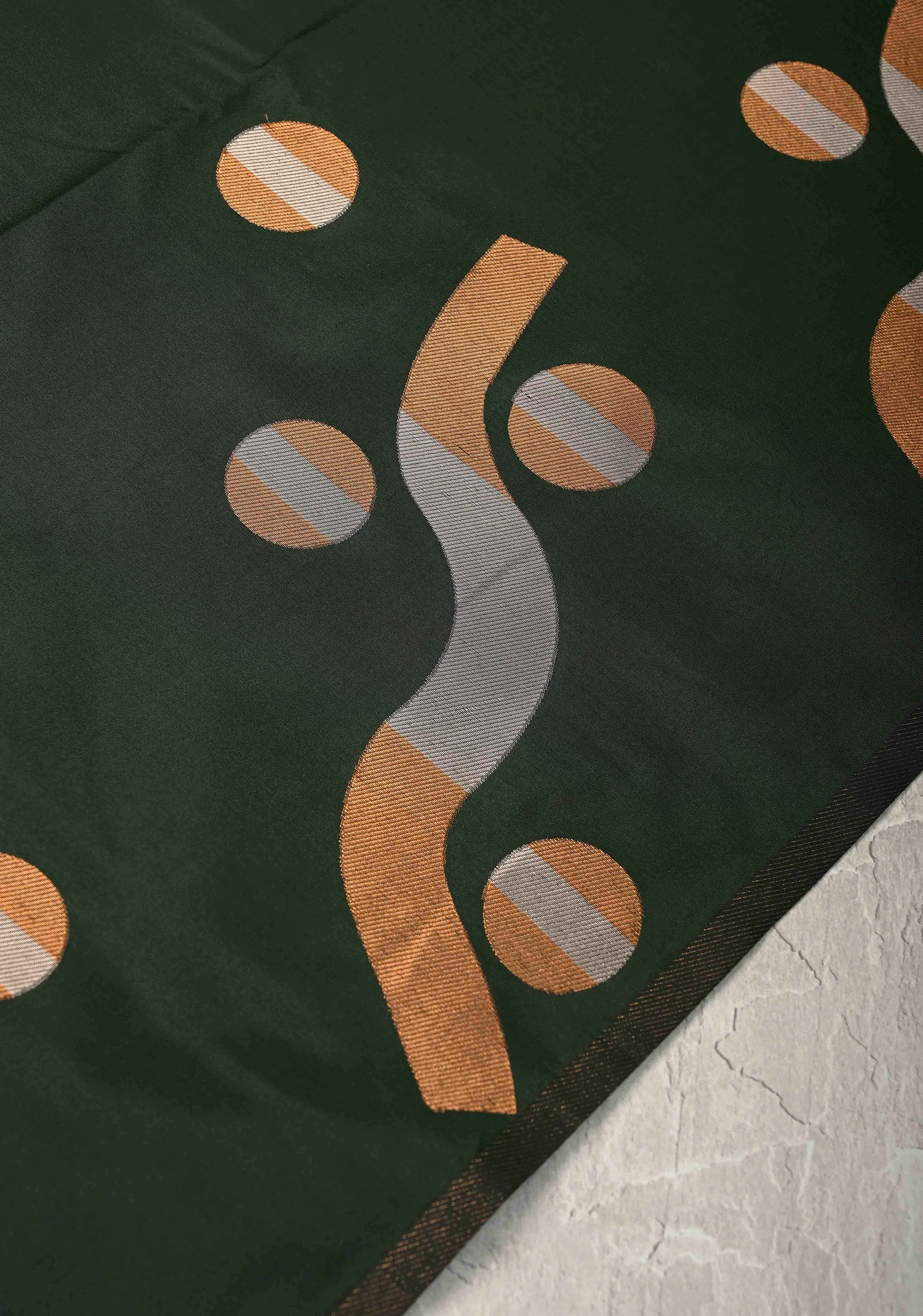 Dark Green Kanchi Semi Silk Saree with Gold silver Zari Buttas and Border Less | Shobitam