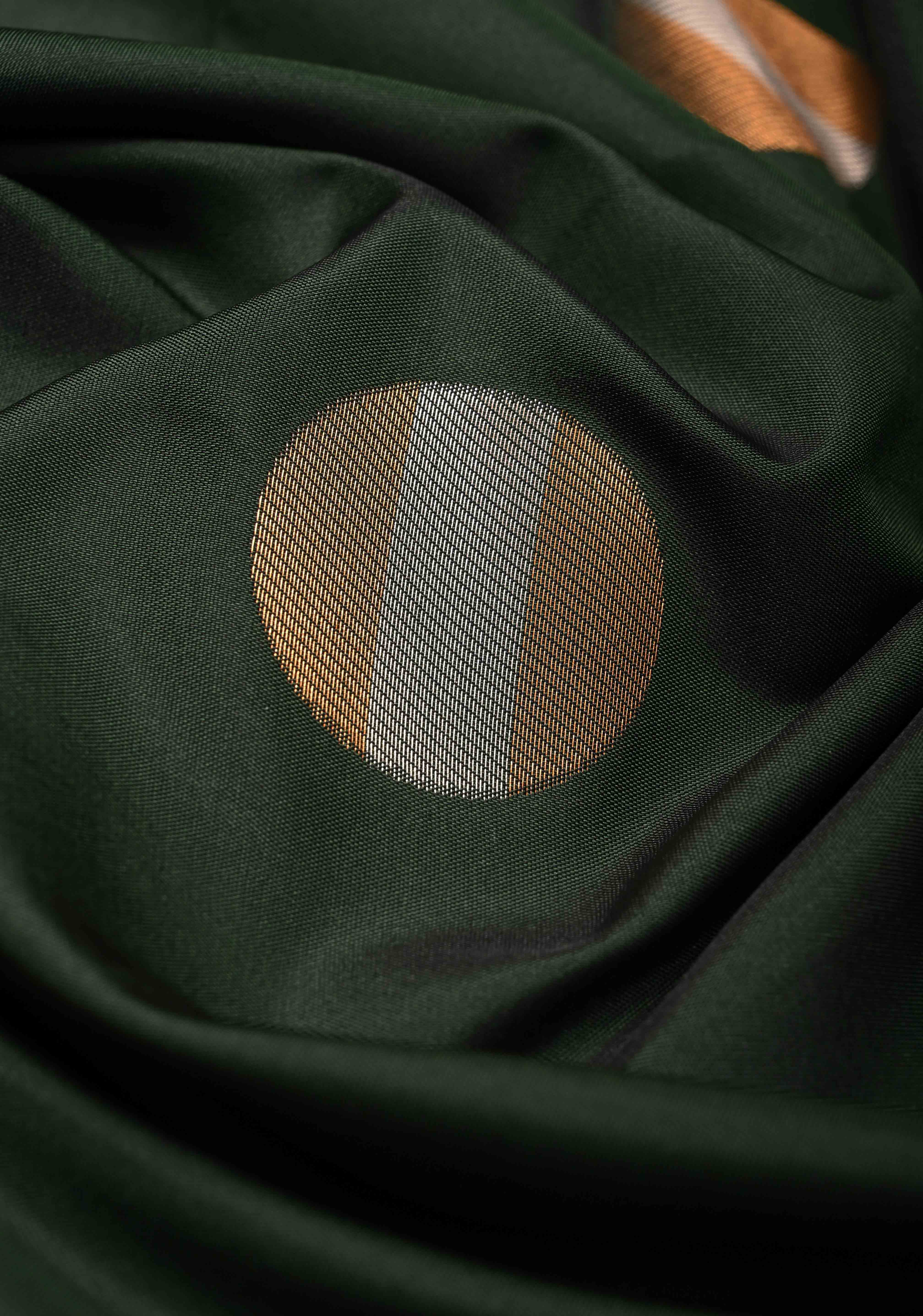 Dark Green Kanchi Semi Silk Saree with Gold silver Zari Buttas and Border Less | Shobitam