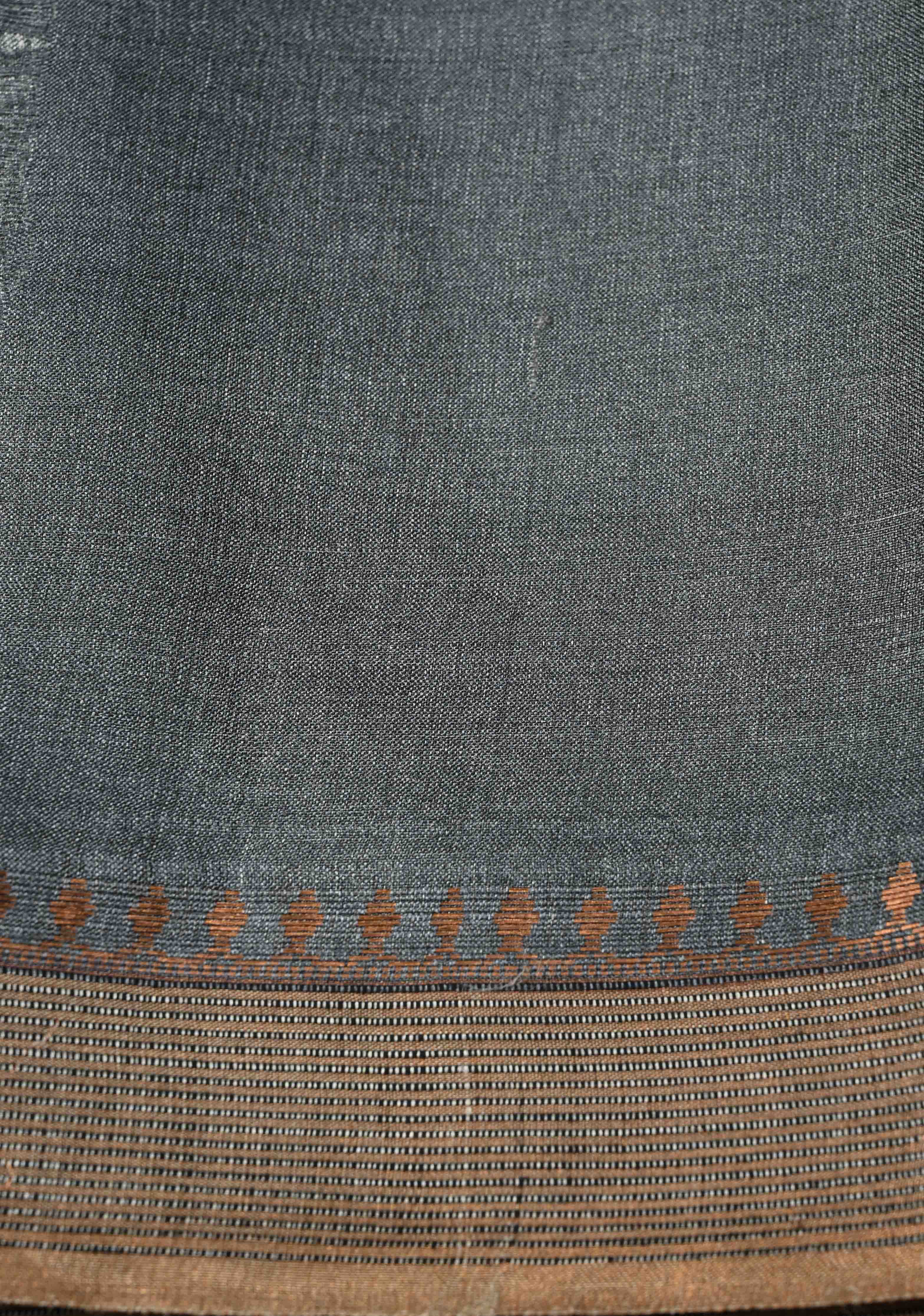 Bluish Gray Tussar Silk saree with Floral Digital Print and Minimal Muted Zari Border | SILK MARK CERTIFIED | Shobitam