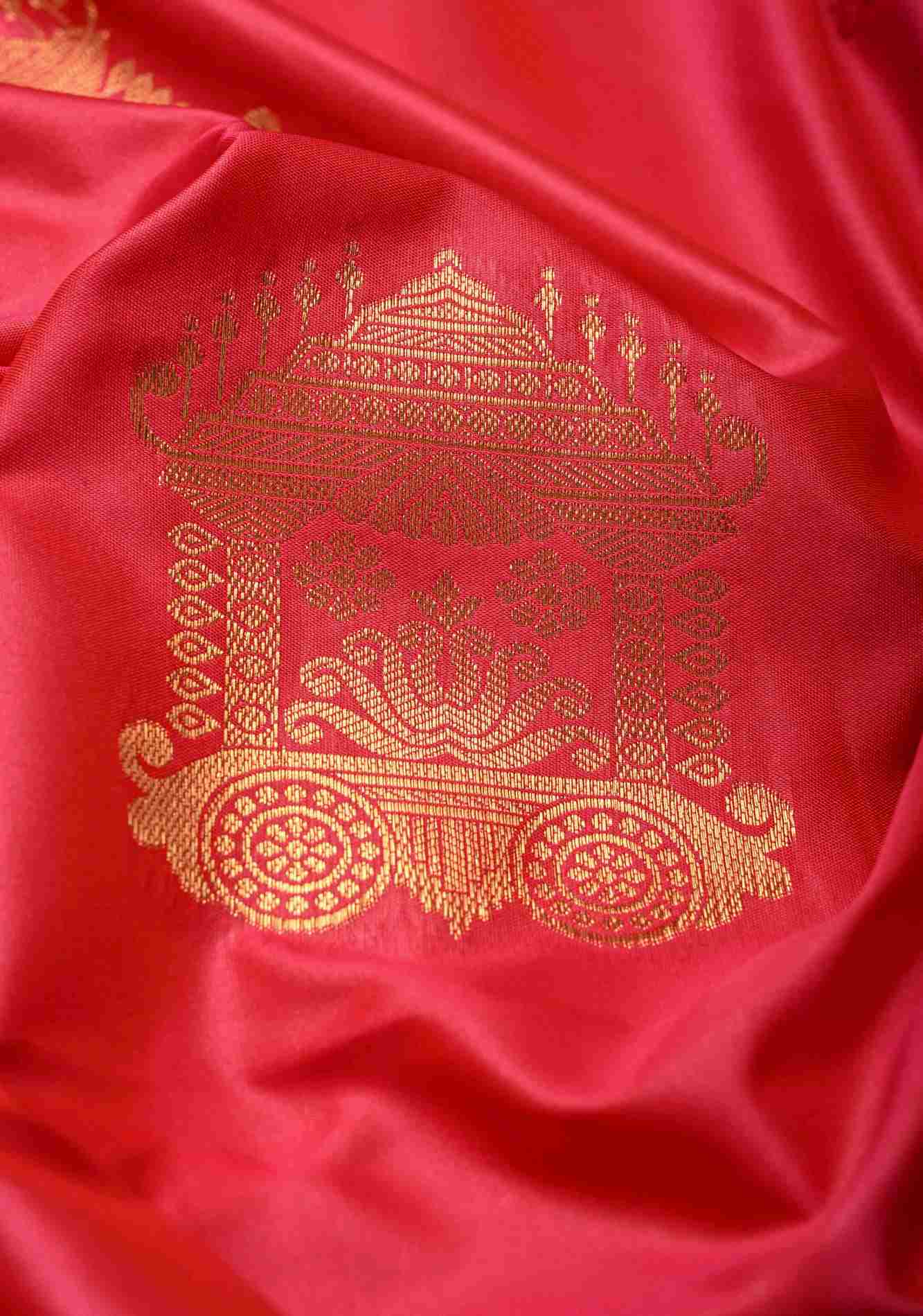 Fiery Rose Kanchi Semi Silk Saree with Zari Buttas and Contrast Zari Border Prestitch saree