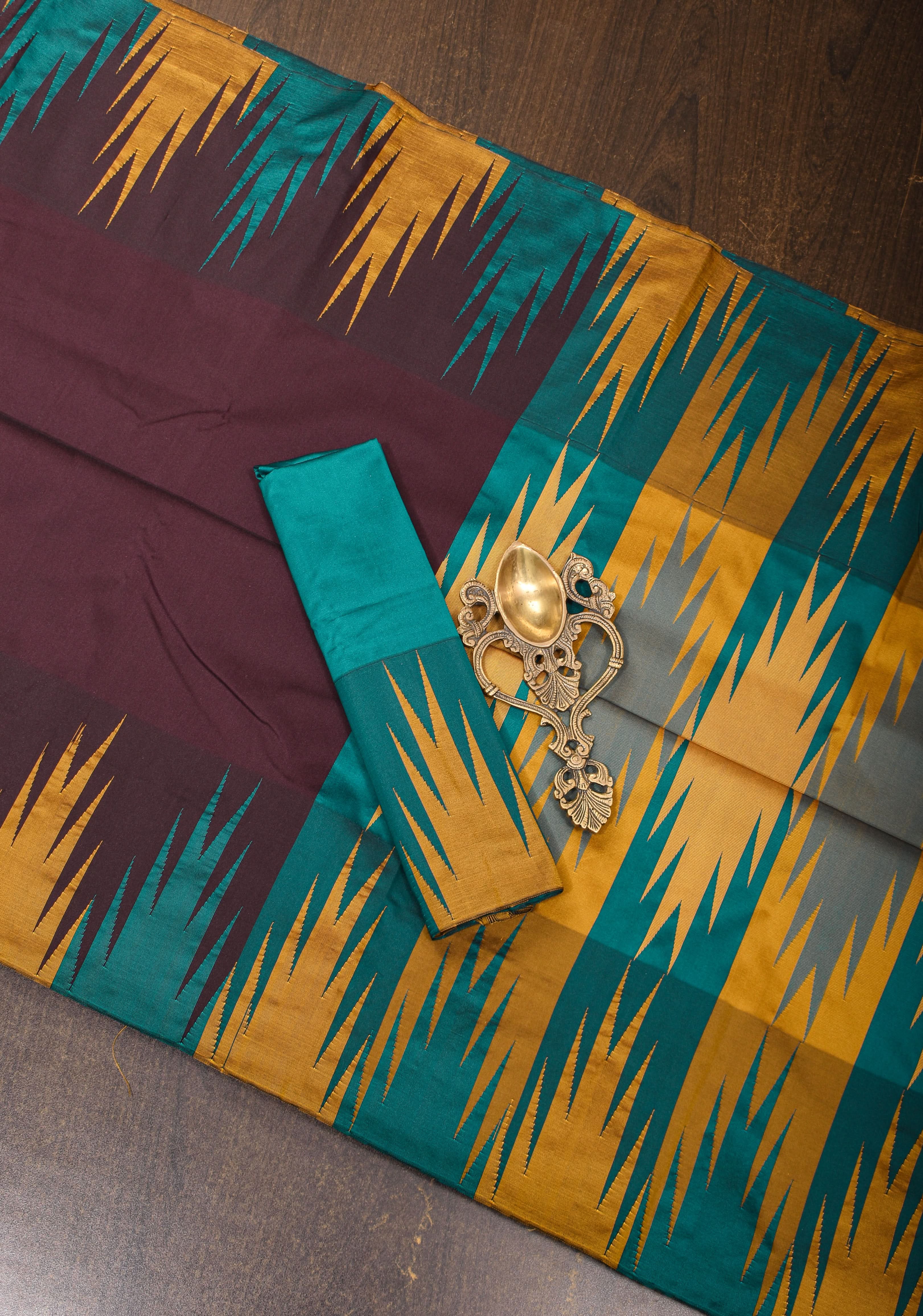 Brown Art Silk Saree with Two Color Temple Border | Shobitam