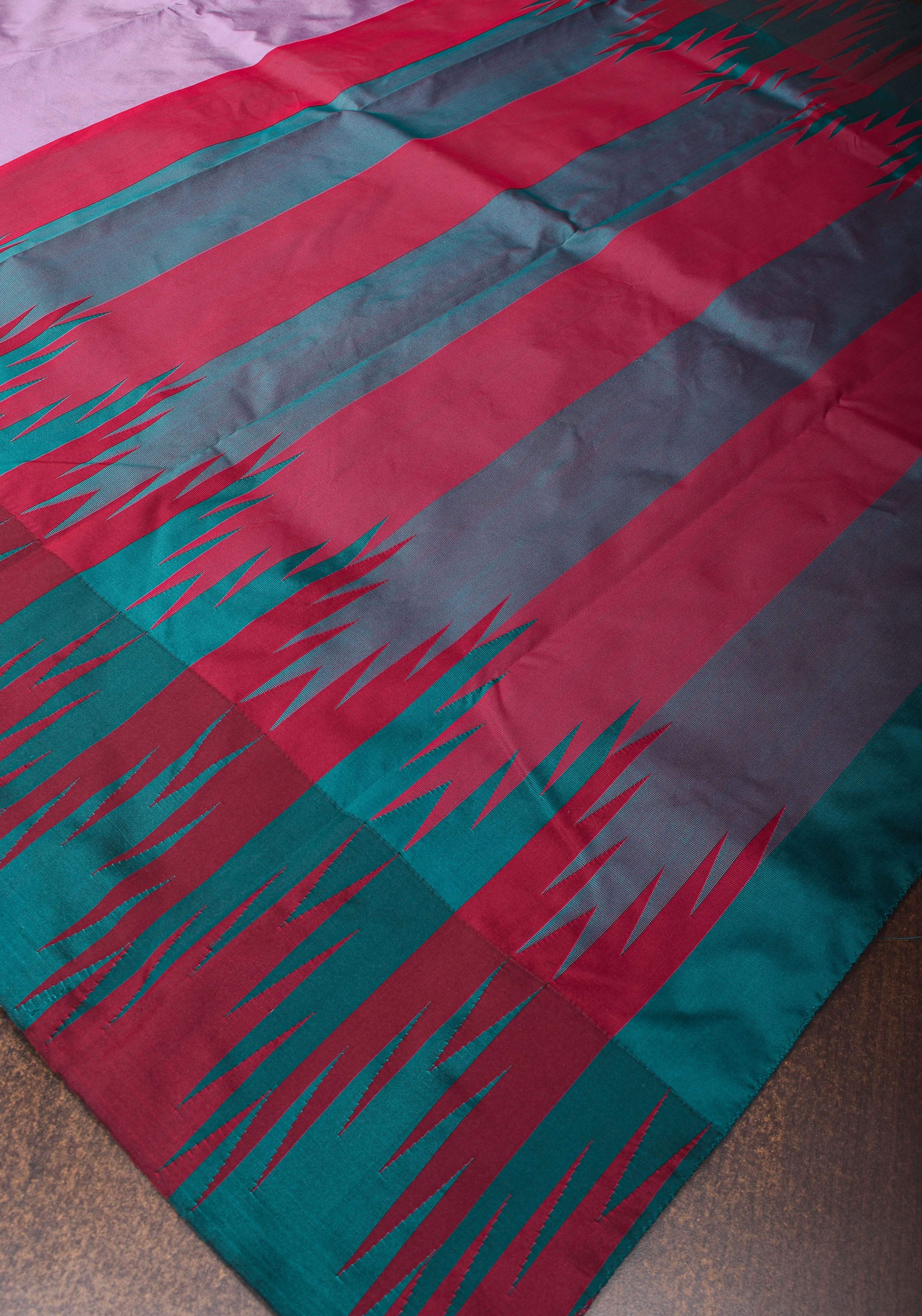 Dull Purple Tone and Two Color Temple Border on Art Silk Saree | Shobitam