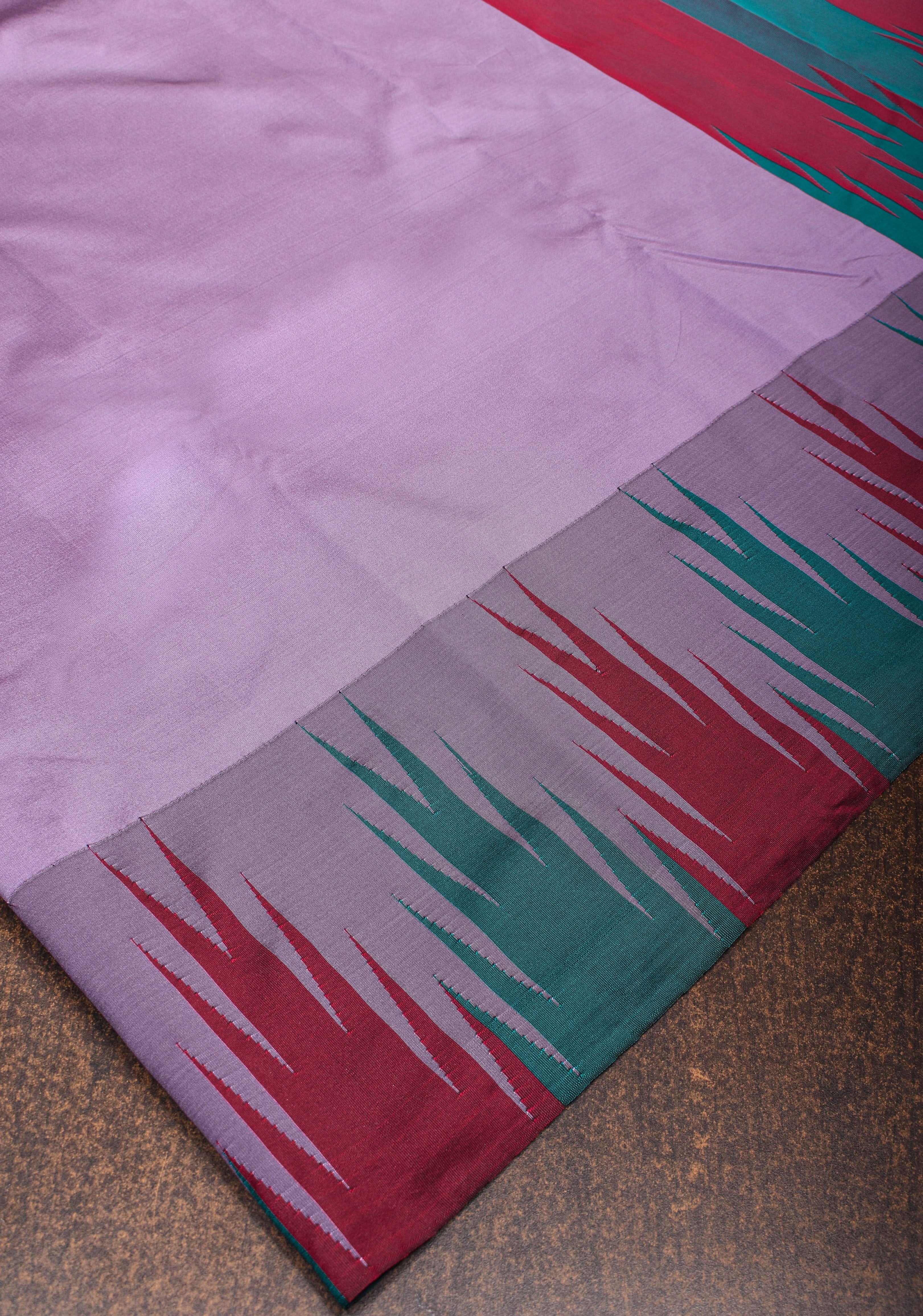 Dull Purple Tone and Two Color Temple Border on Art Silk Saree | Shobitam