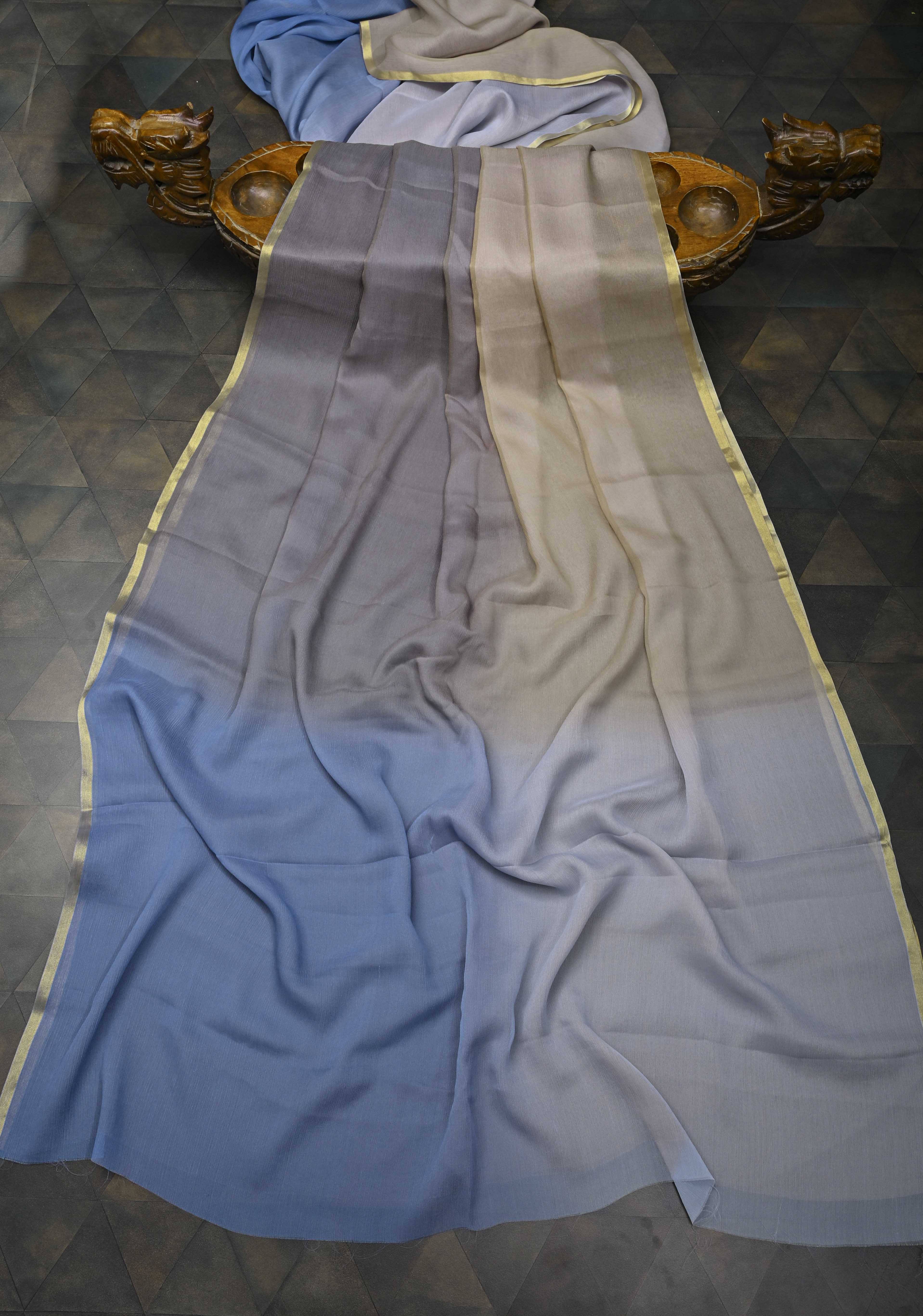 Multicolor Bollywood style ombré pure chiffon saree , No Blouse Piece | Shobitam