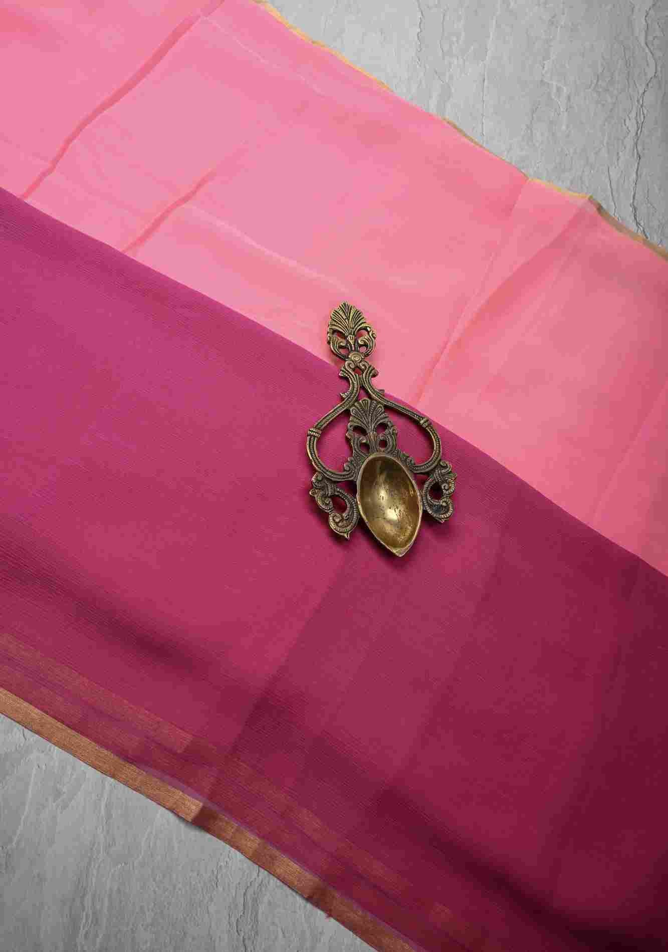 Bollywood style ombre pure chiffon Saree in Coral and Blush Pink, No Blouse Piece READY To Wear Saree