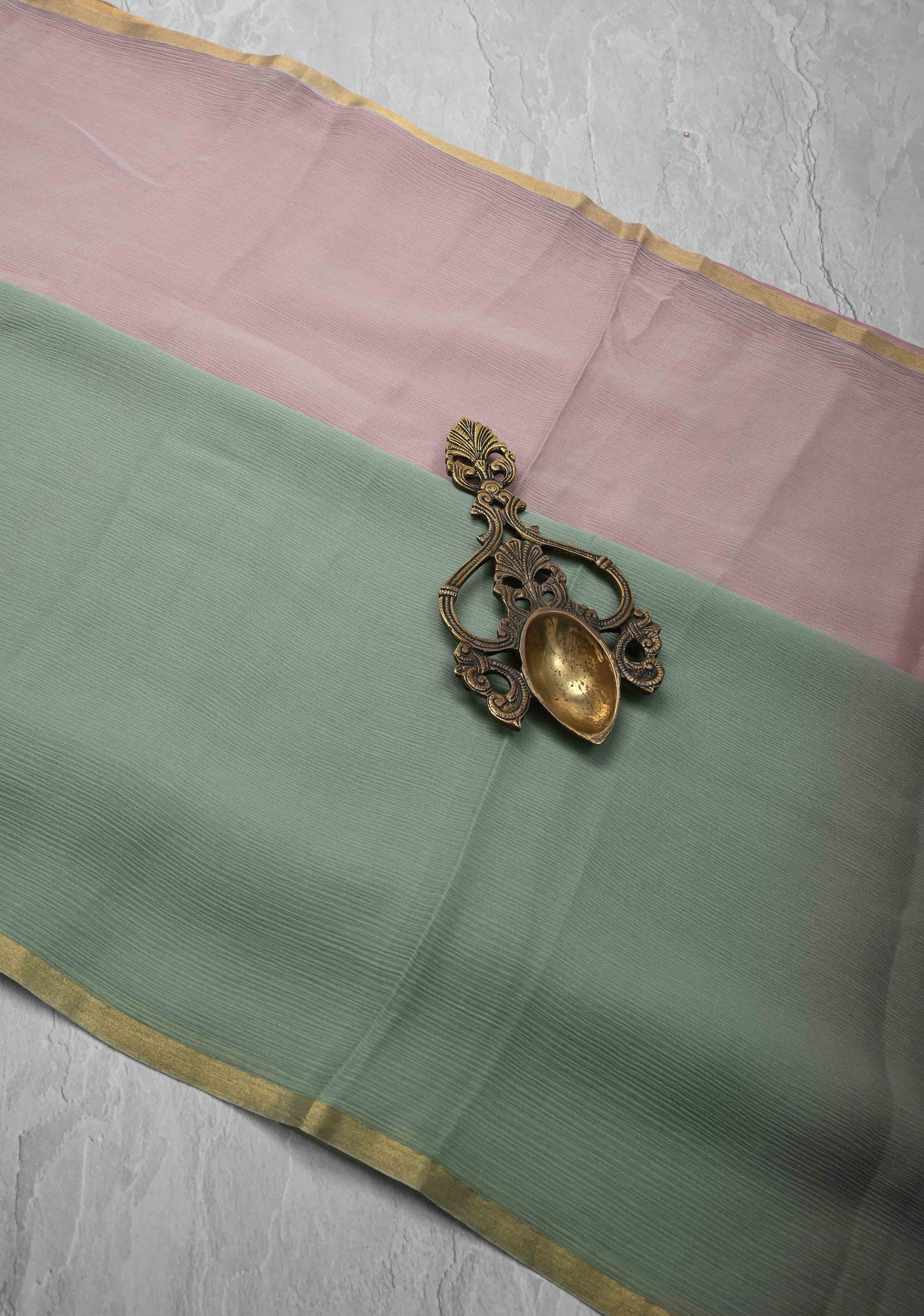 Bollywood style ombre pure chiffon Saree in Dusty Pastel Shades, No Blouse Piece | Shobitam