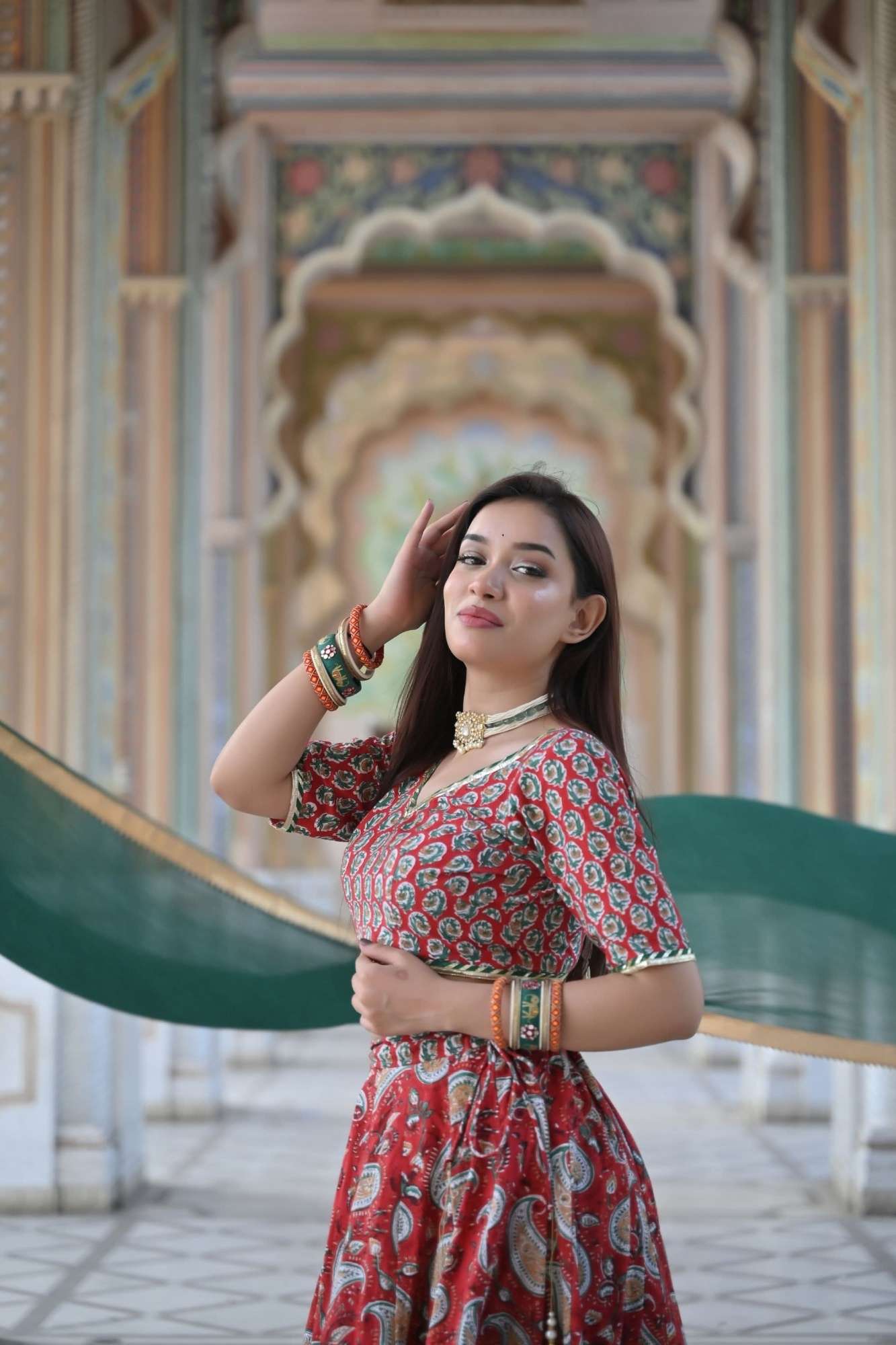 Red Paisley Lehenga handcrafted with hand block print cotton | Made To Order