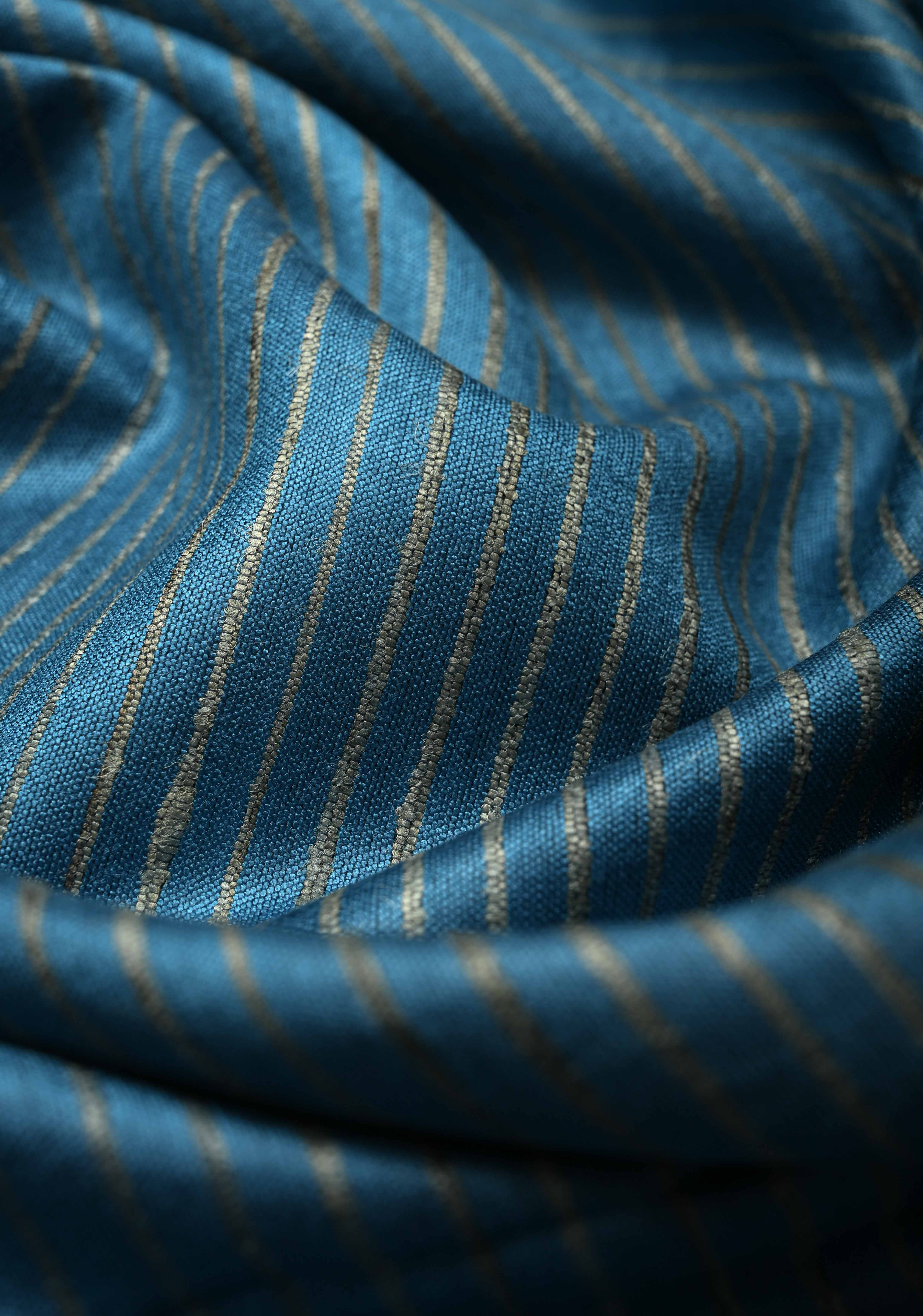 Slate Blue Handloom Tussar Silk Saree with Muted Zari Border and Panel Pallu | SILK MARK CERTIFIED | Shobitam