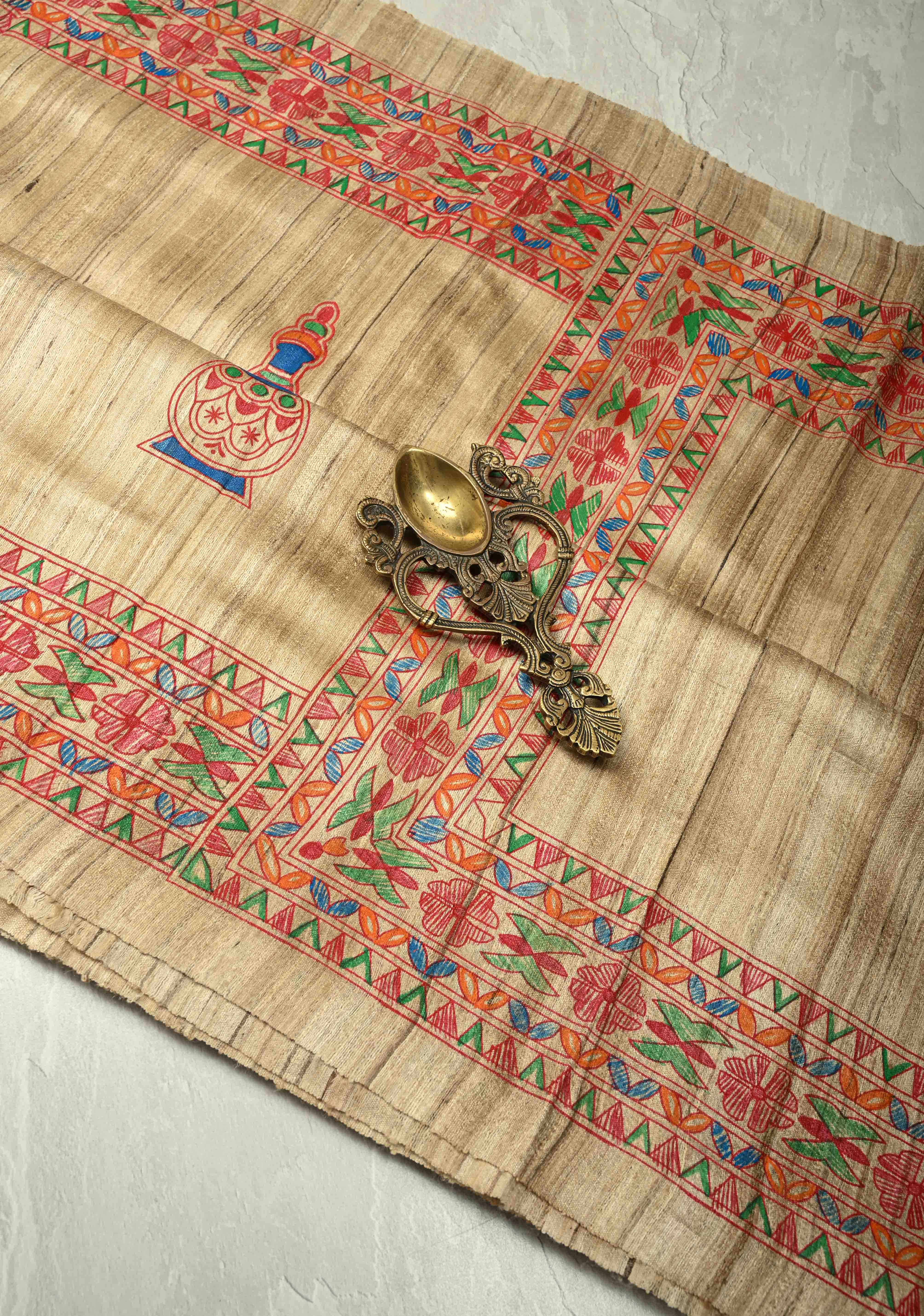 Kora Color Pure Handloom Tussar Silk Saree with Bengali Shaadi Madhubani Hand-Painted | SILK MARK CERTIFIED | Shobitam