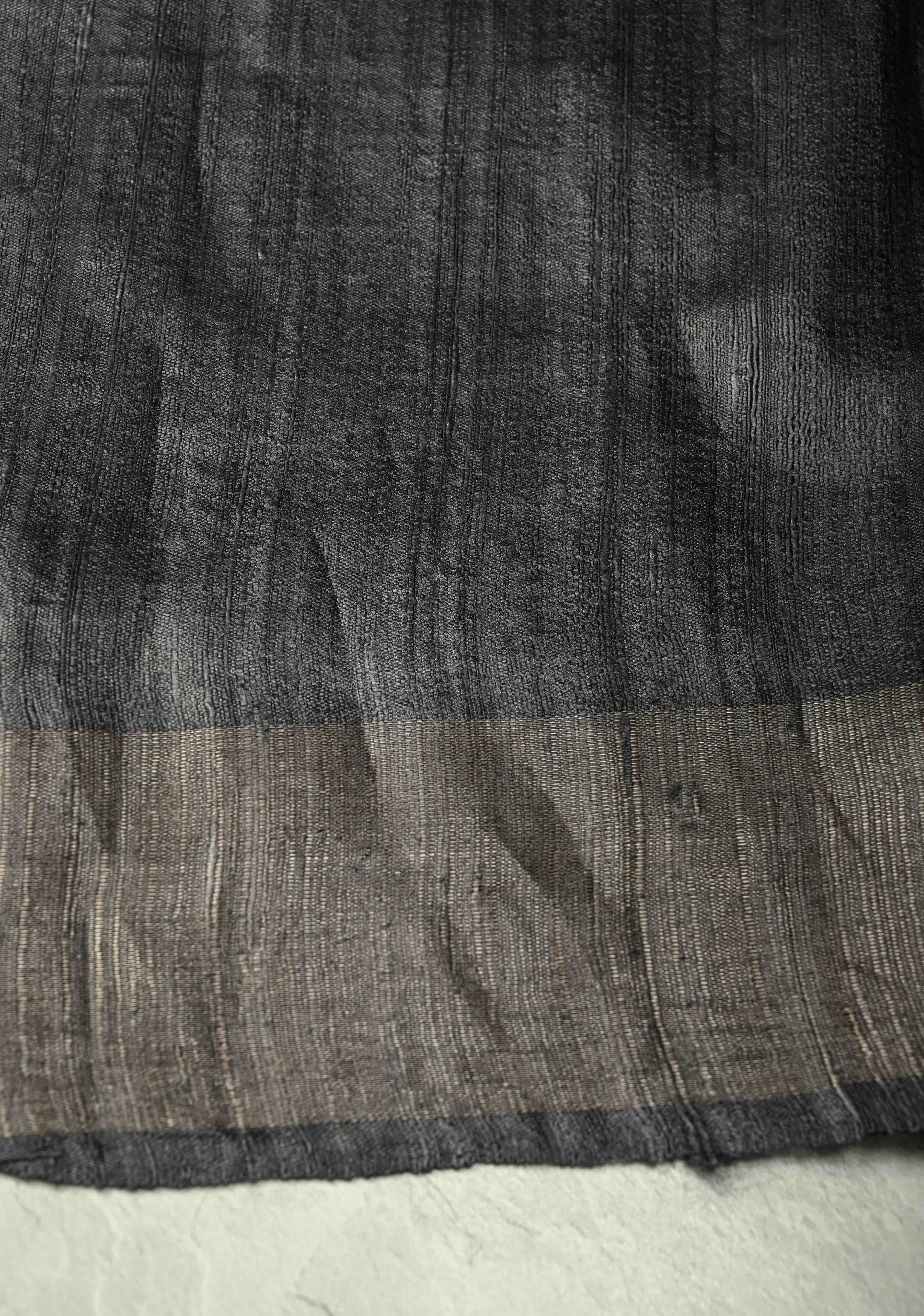 Black Authentic Hand Block Print on Tussar Silk Saree | SILK MARK CERTIFIED | Shobitam