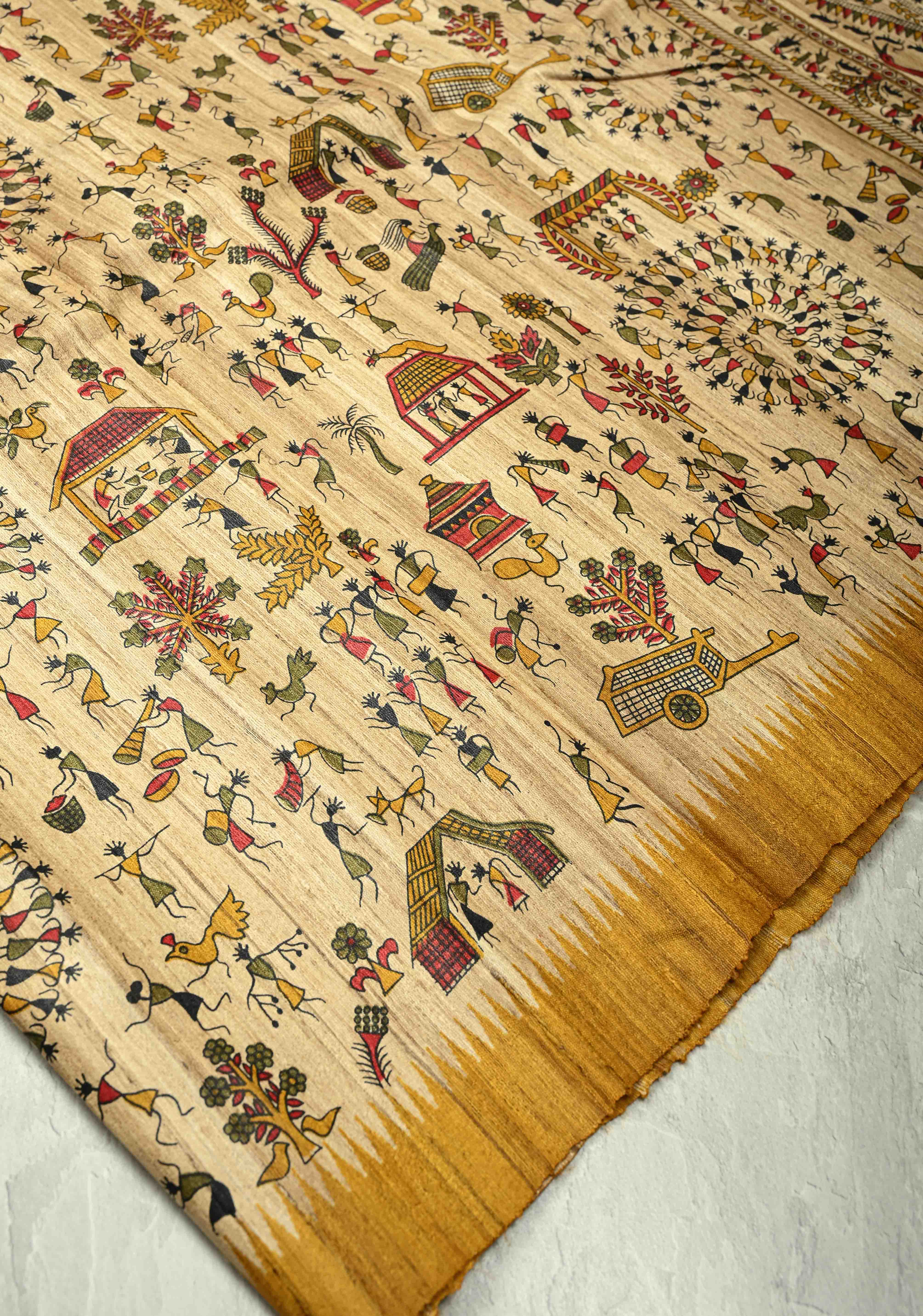 Natural Color Handloom Eri Silk PrintedKatiya Saree | SILK MARK CERTIFIED