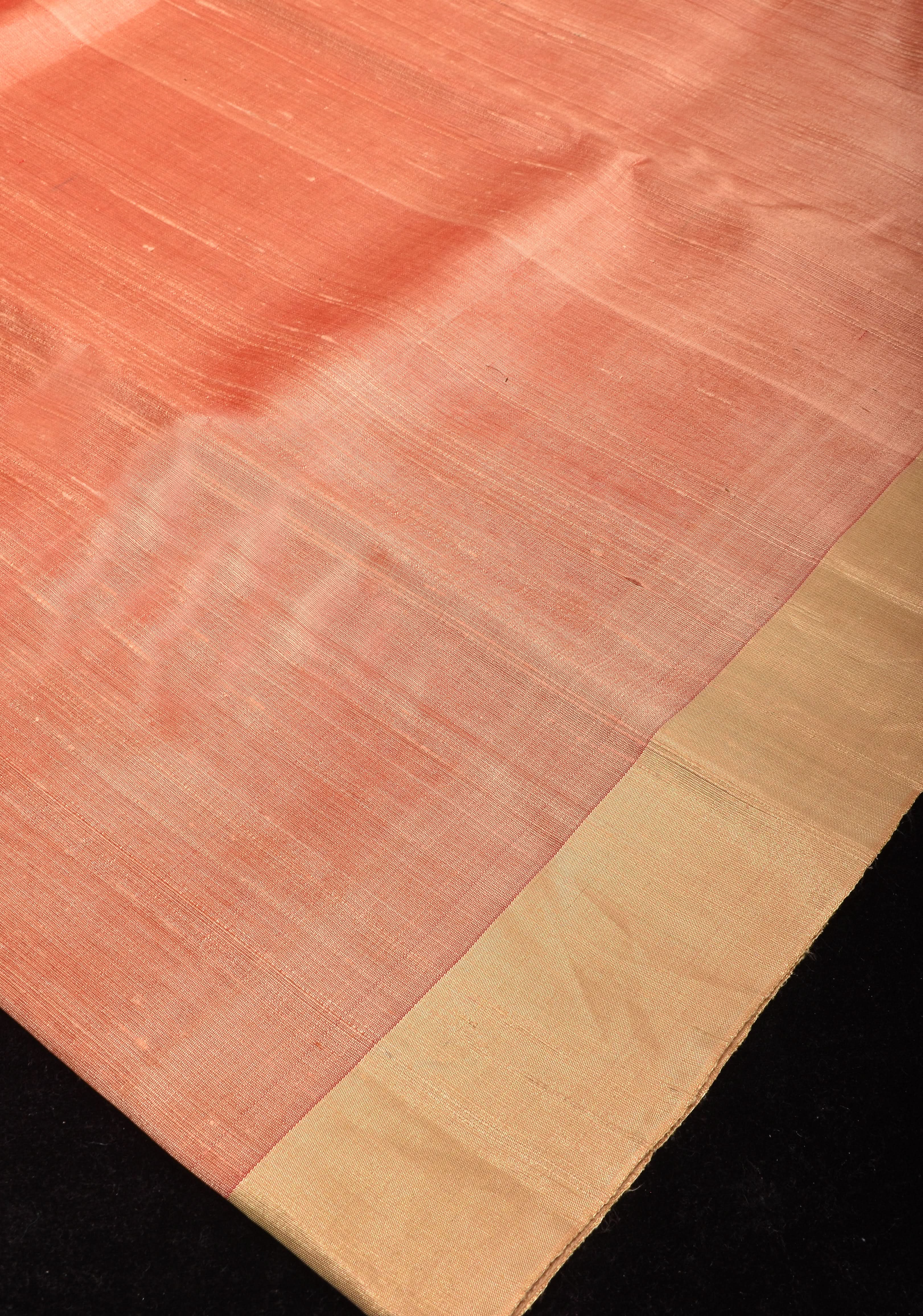 Pure Raw Silk Saree in Coral with Tissue Zari Red Border | SILK MARK CERTIFIED | Shobitam