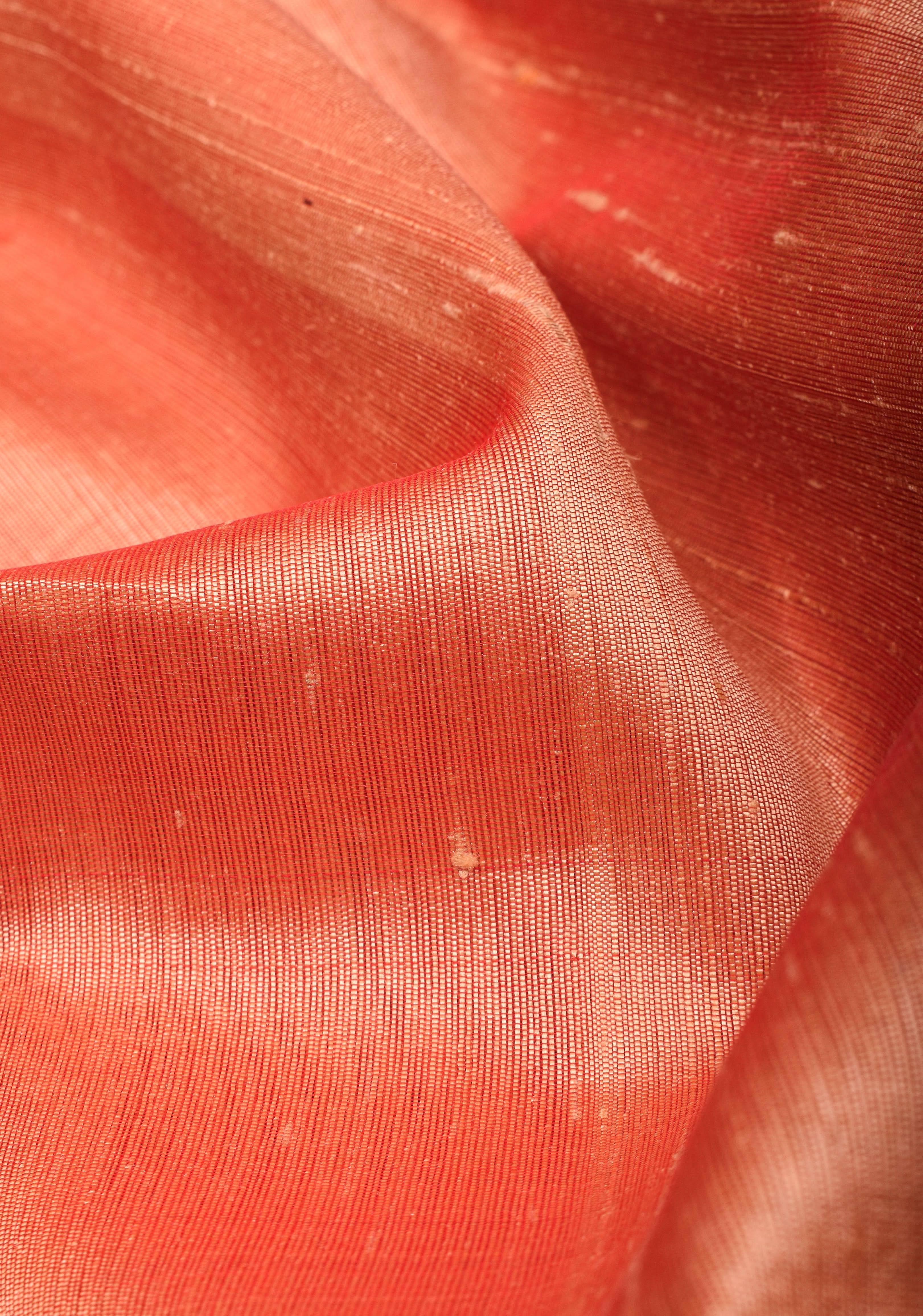 Pure Raw Silk Saree in Coral with Tissue Zari Red Border | SILK MARK CERTIFIED | Shobitam