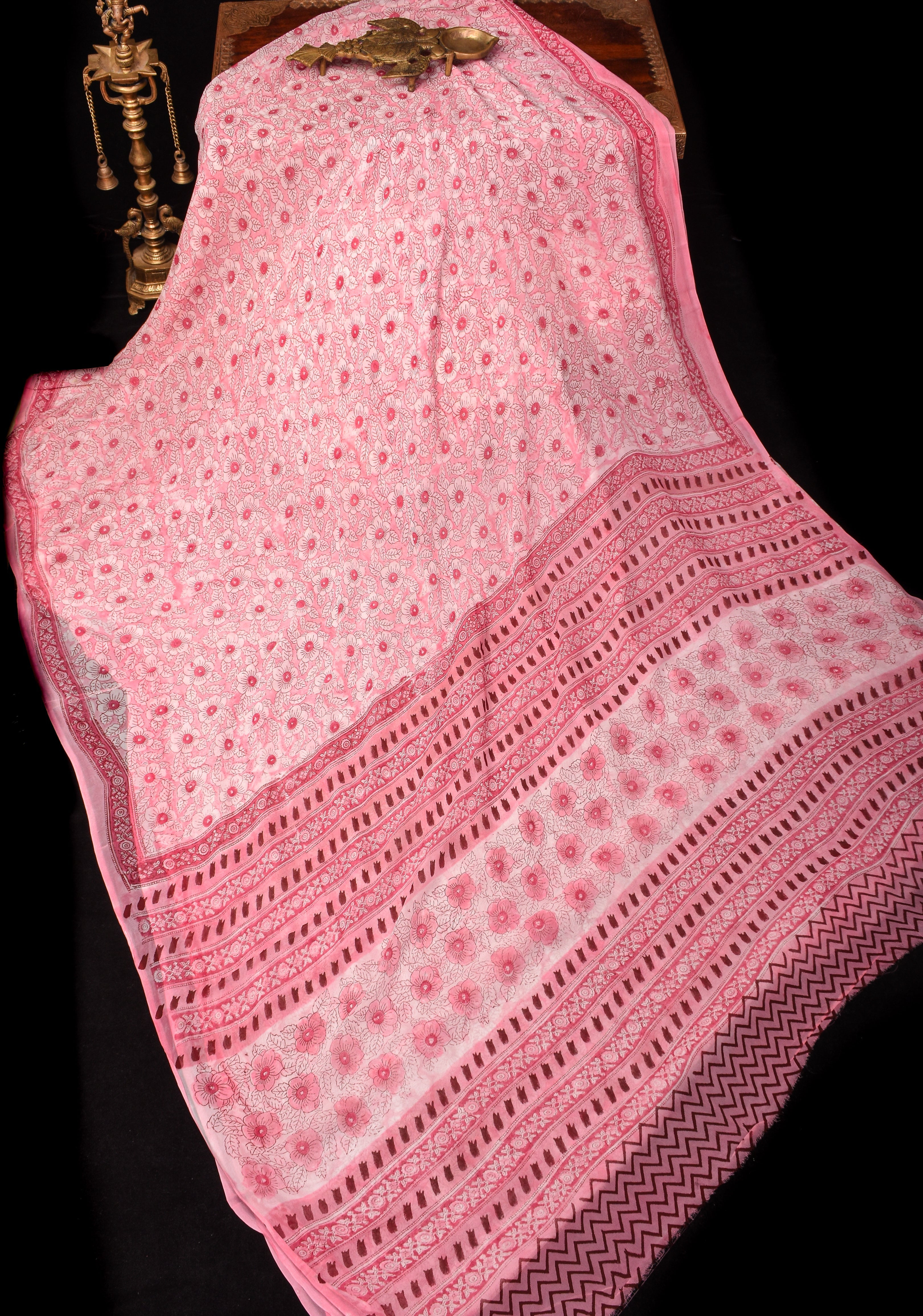 Pale Pink Georgette Saree with Sanganeri Hand Block Print