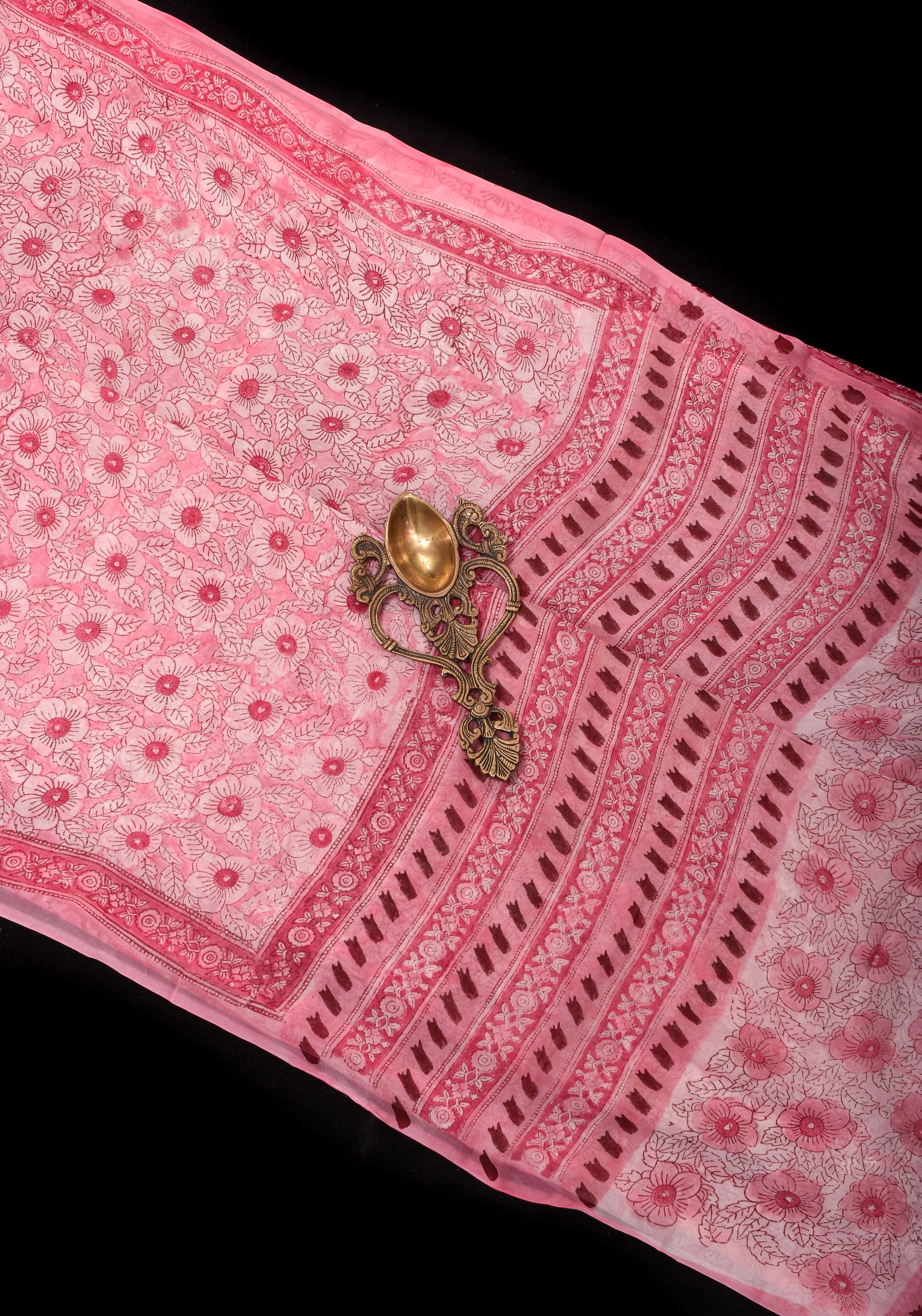 Pale Pink Georgette Saree with Sanganeri Hand Block Print