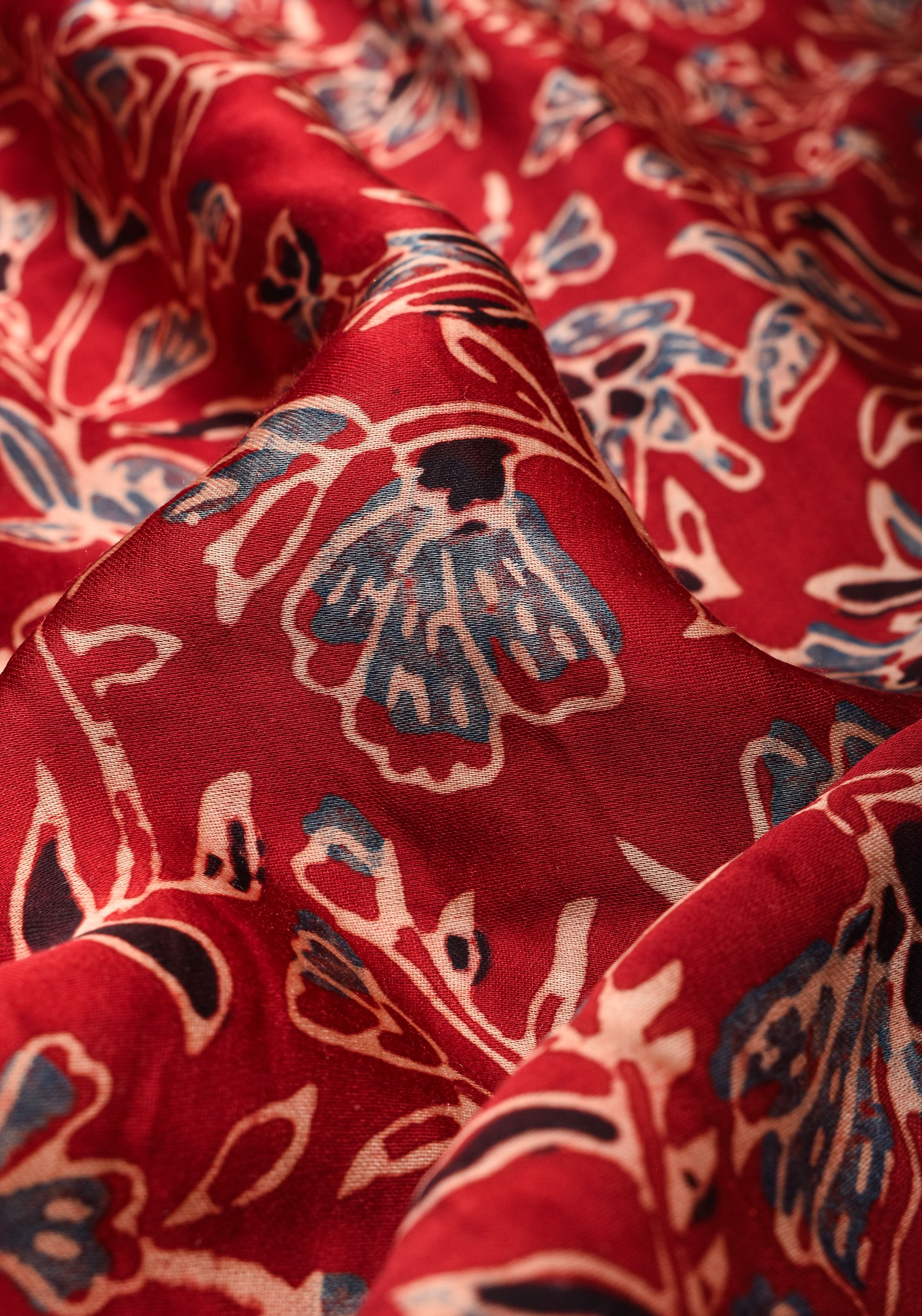 Red Ajrakh Hand Block Print on Modal Silk Saree with Cutdana & Sequins Work | Shobitam