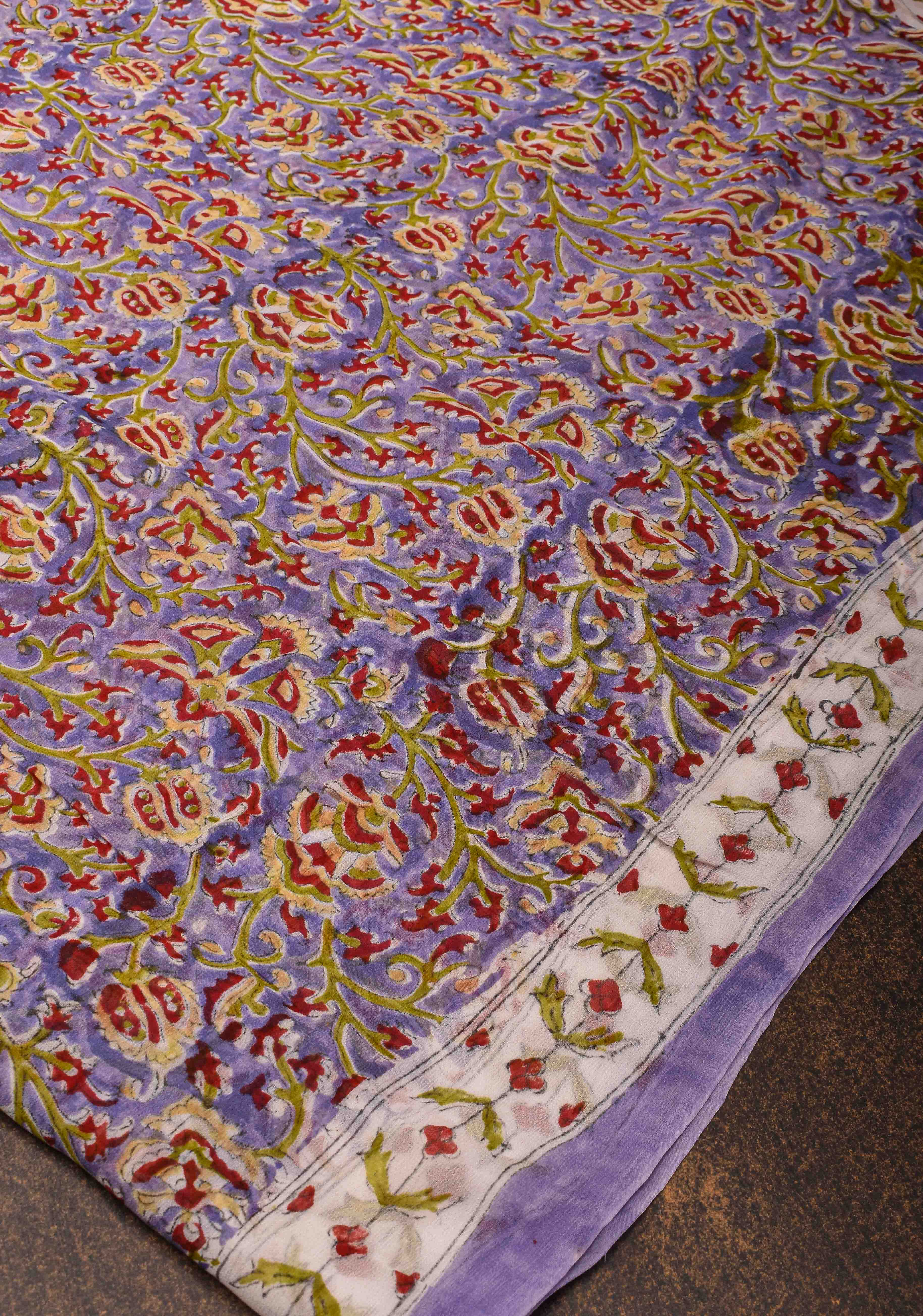Lilac Georgette Saree with Sanganeri Hand Block Print