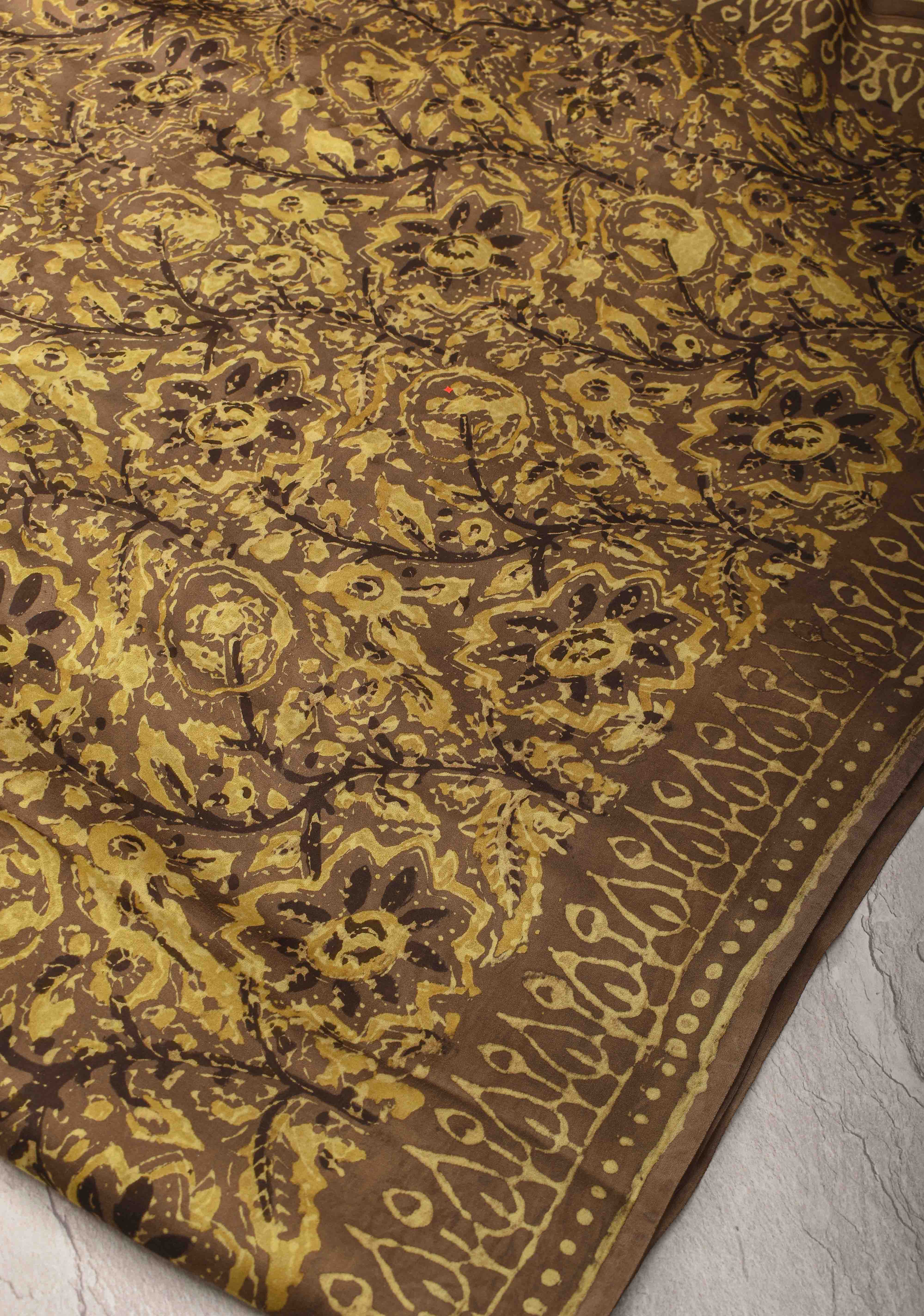 Ochre Vanaspati Hand Block Print on Modal Silk Saree | Shobitam