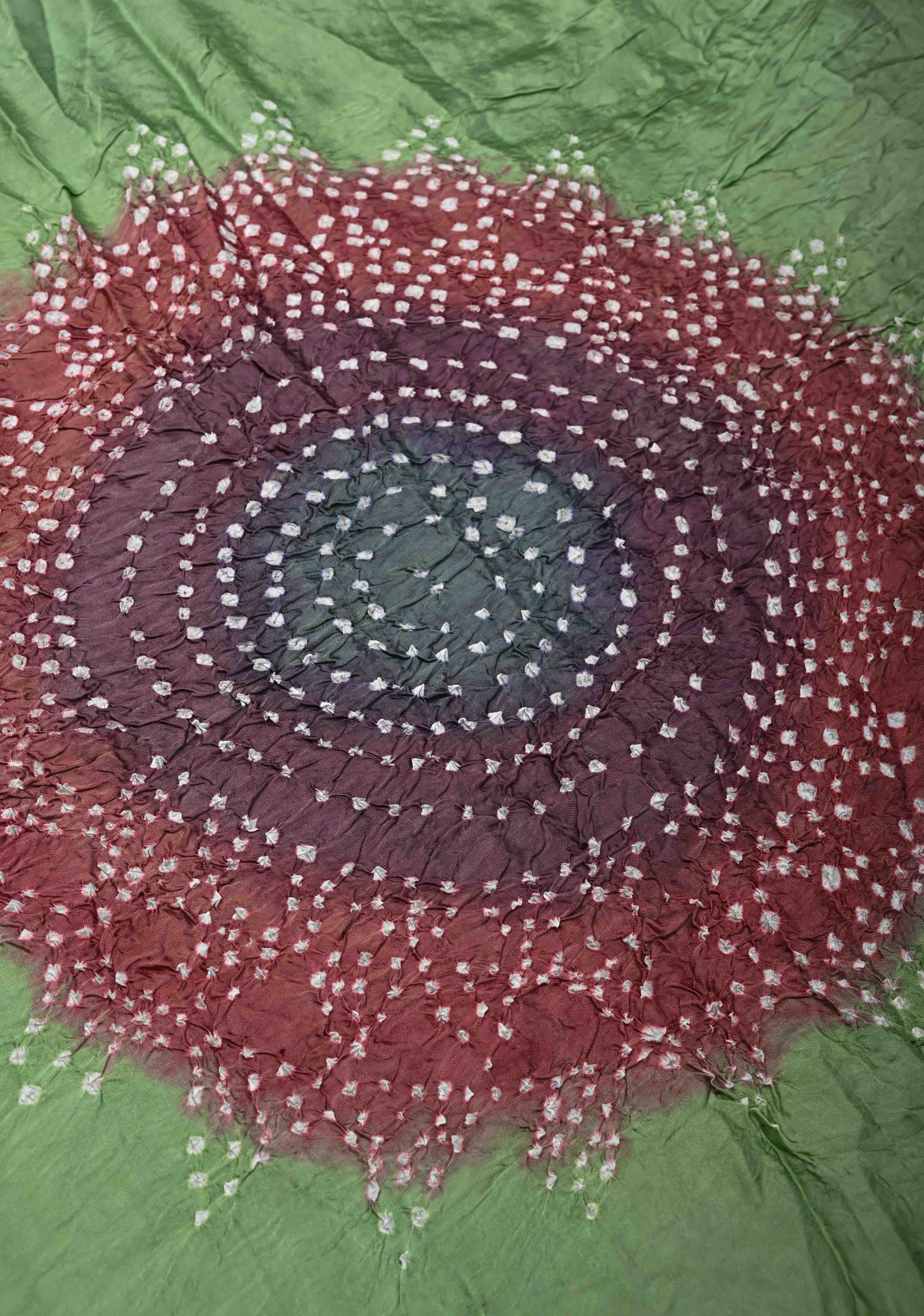 Tea Green Hand Shibori mandala Dye and bandhej design on Modal Silk Saree with crushed Pallu | Shobitam