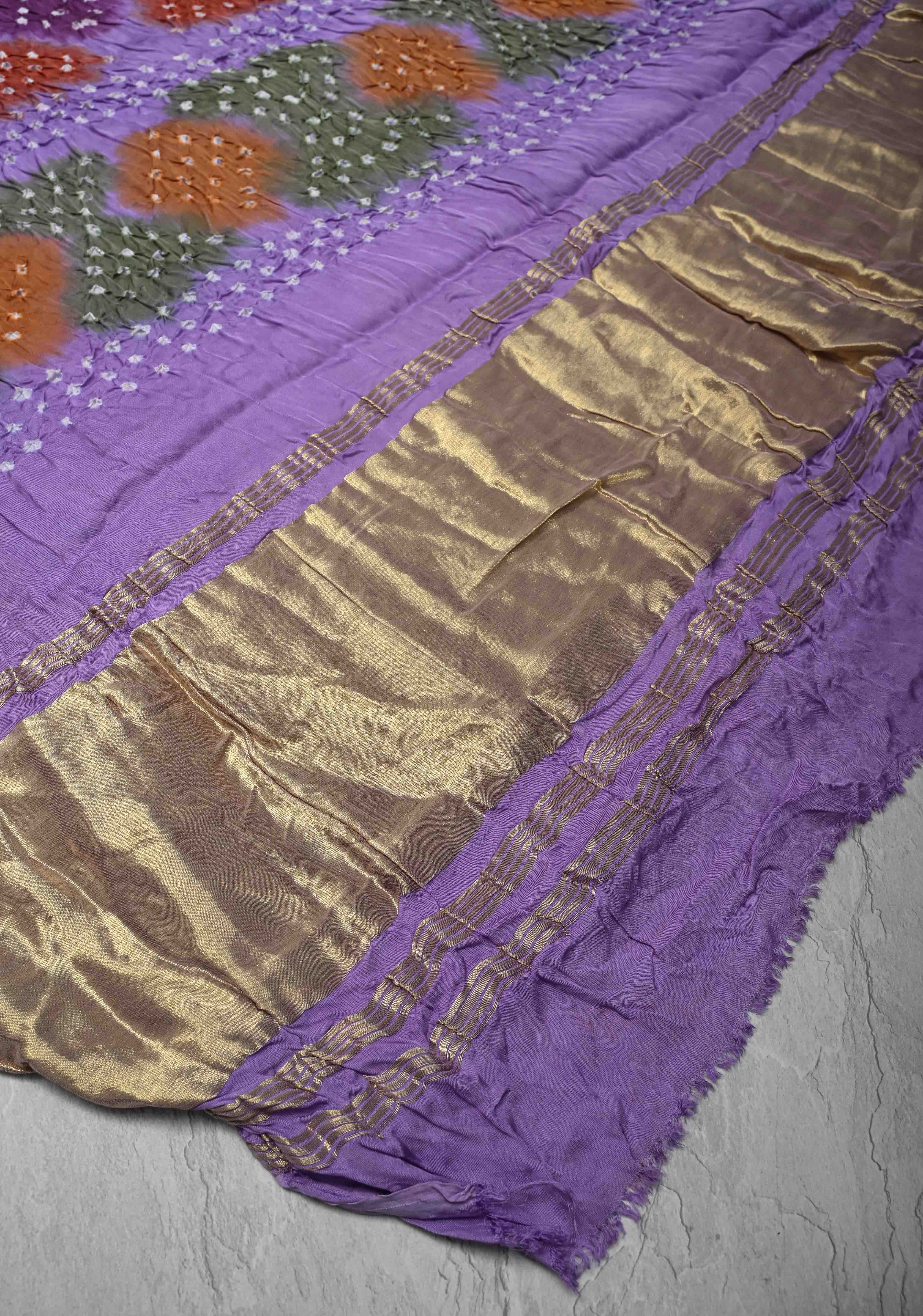Periwinkle Purple Hand Shibori mandala Dye and bandhej design on Modal Silk Saree with crushed Pallu | Shobitam